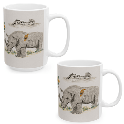 PimsArt Safari Rhino and Wildebeest Mug From Original Drawing