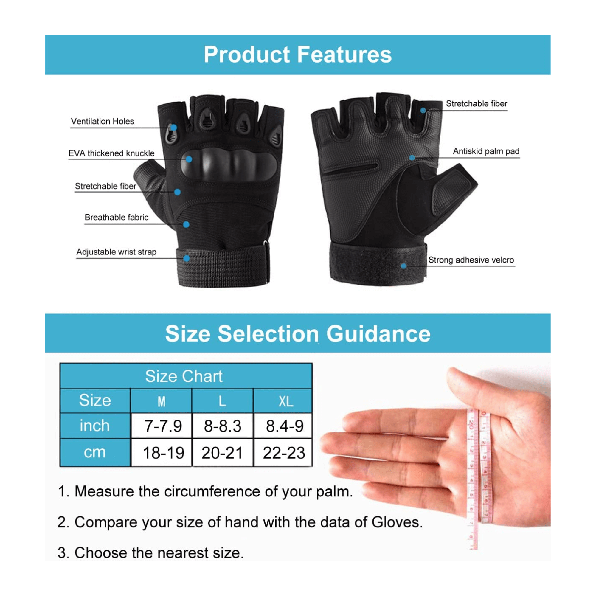 JupiterGear Tactical Military Fingerless Airsoft Gloves for Outdoor Sports, Paintball, and Motorcycling
