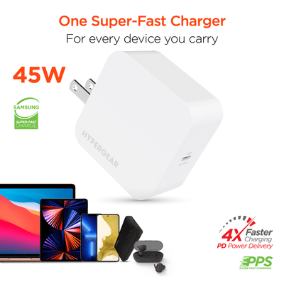 HyperGear SpeedBoost 45W USB-C PD/PPS Laptop Wall Charger with PPS