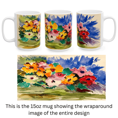 PimsArt Vibrant Watercolor Floral Mug From Original Painting