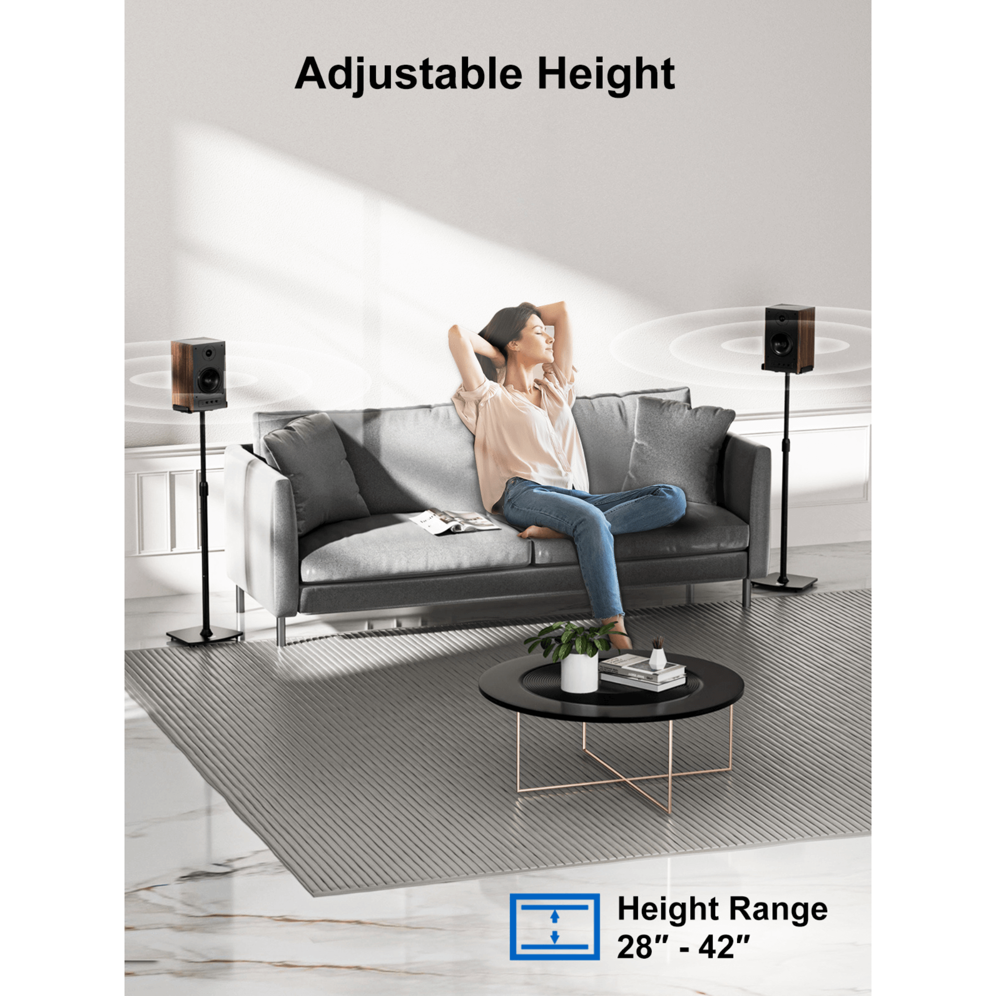 ErgoAV 1-Pair Adjustable Height Bookshelf Speaker Stands