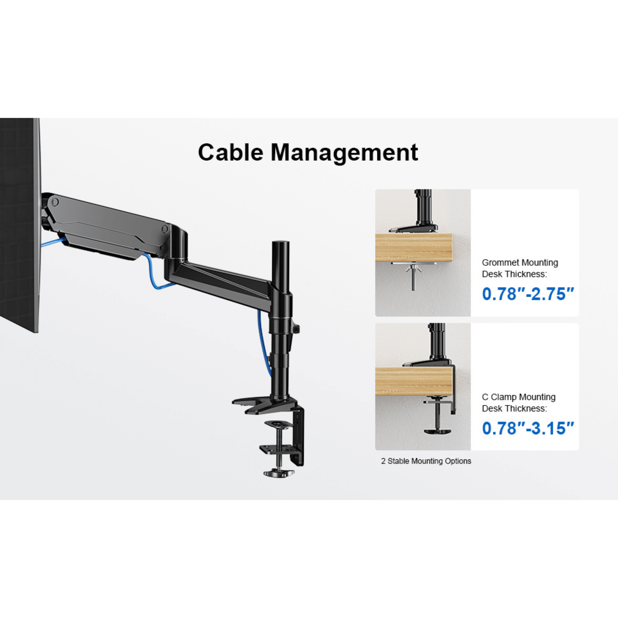 ErgoAV Gas Spring Desk Mount for Single Monitors 13" to 34" and up to 17lbs