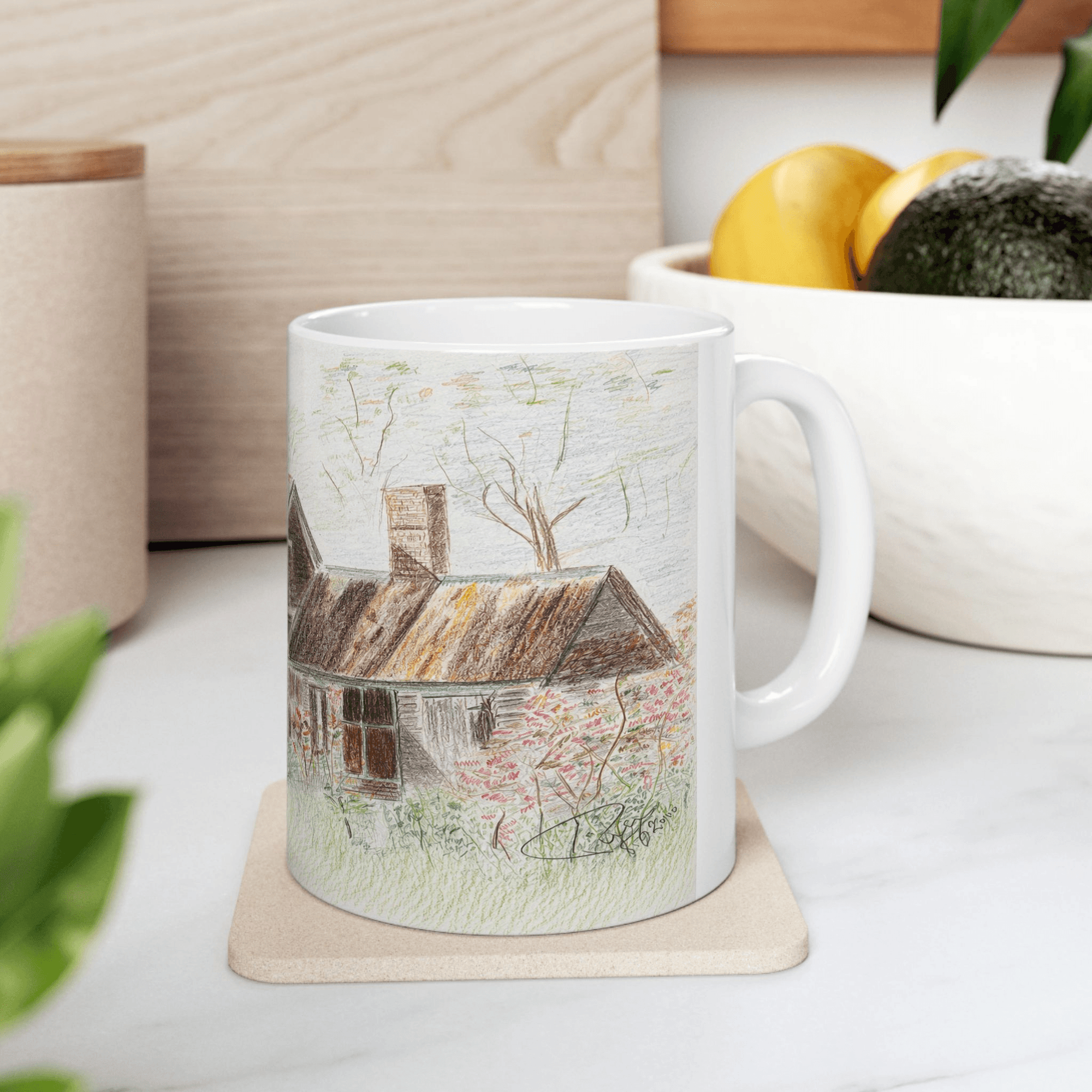 PimsArt Country Cottage Sketch Mug From Original Drawing