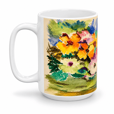 PimsArt Vibrant Watercolor Floral Mug From Original Painting