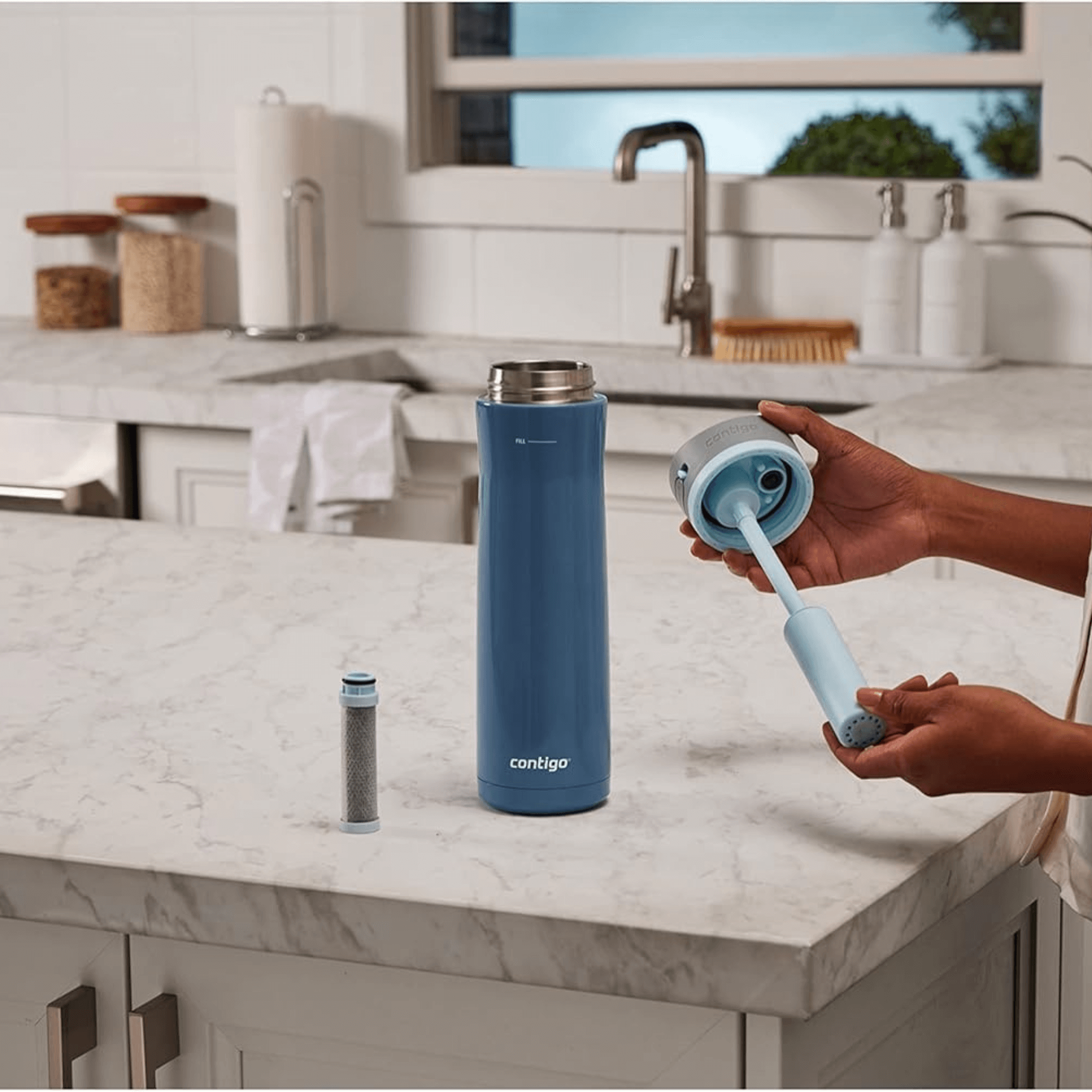 Contigo Wells Chill Stainless Steel 24oz Water Bottle with Autospout Straw Lid and Filter