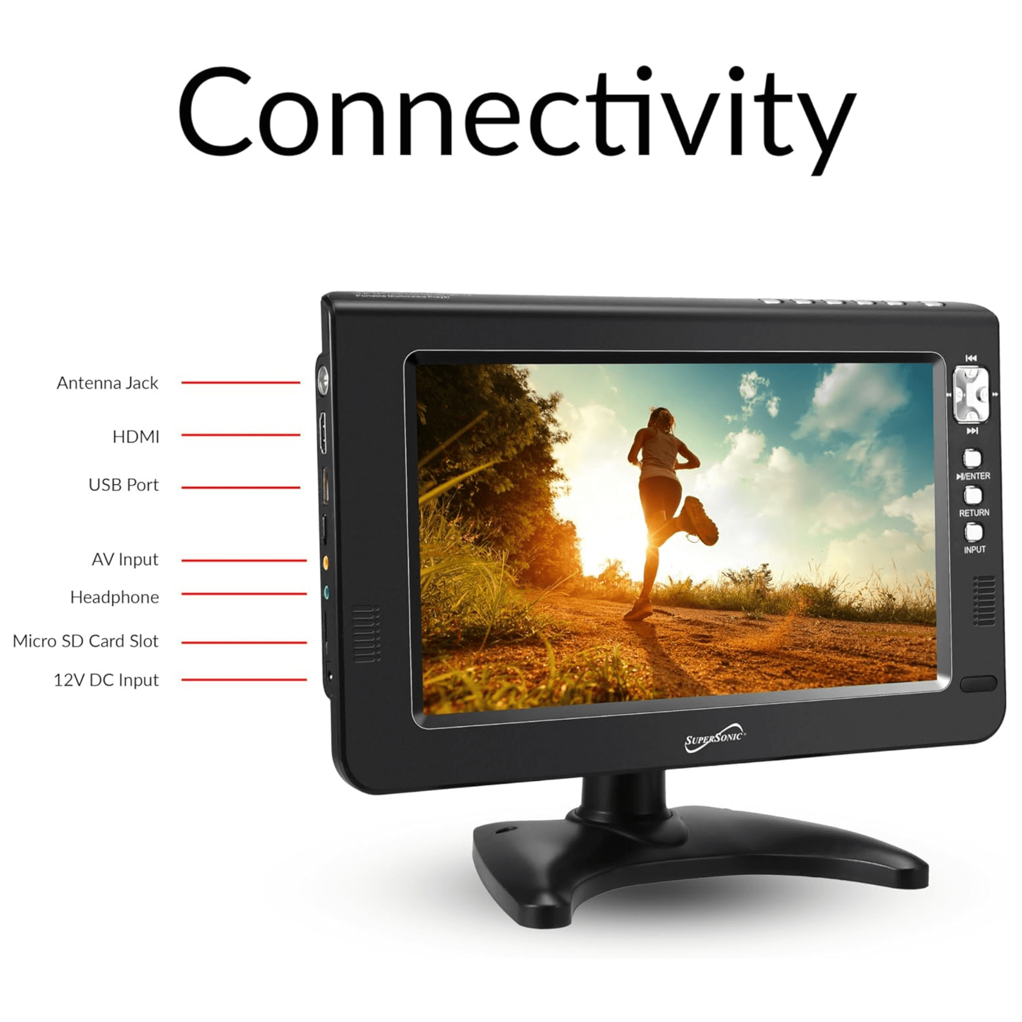 Supersonic Portable 9-inch LCD TV with Built-in Digital Tuner Rechargeable Battery ACDC Operation for Car Travel