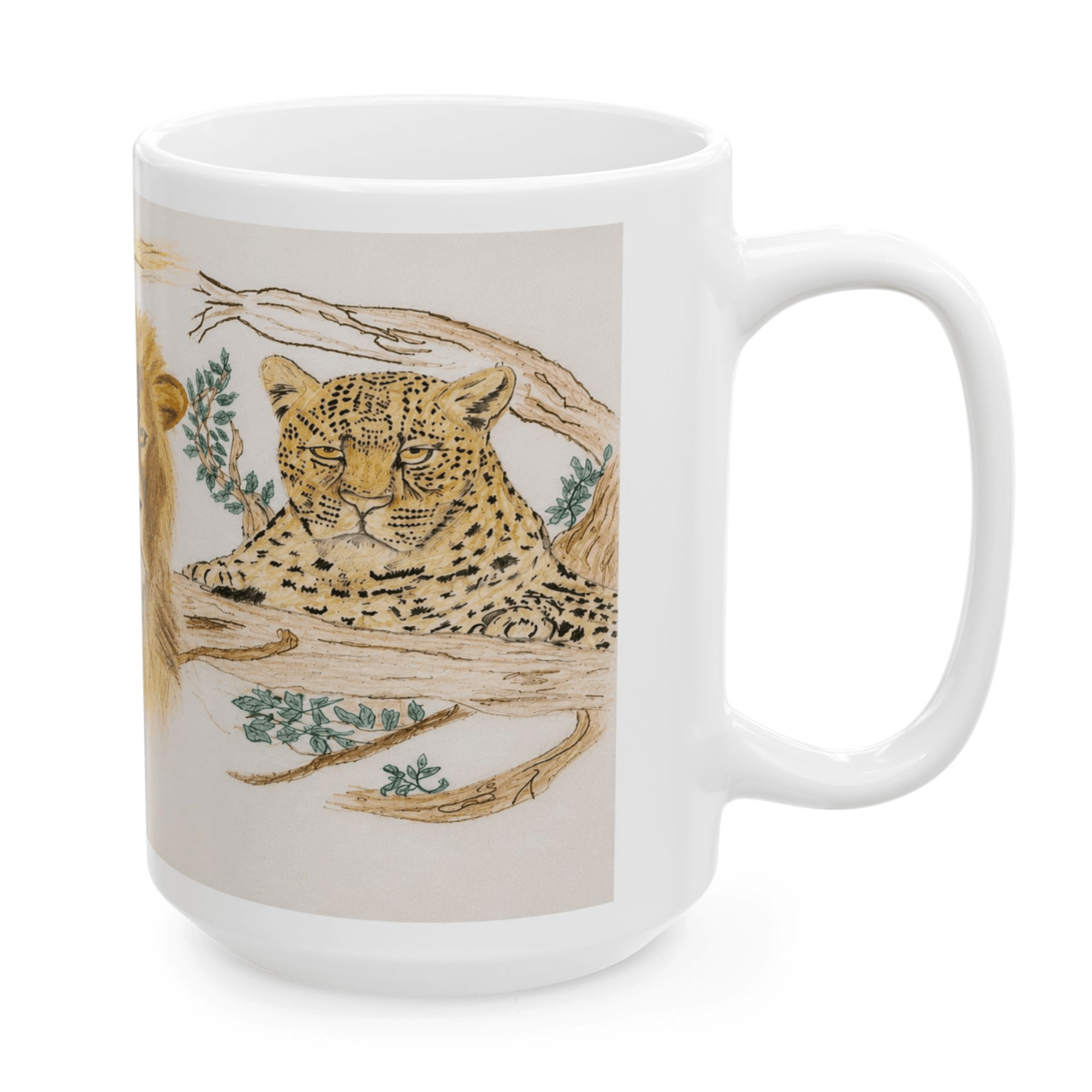 PimsArt African Safari Lion Elephant Leopard Mug From Original Drawing
