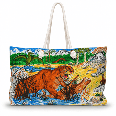 PimsArt Sabertooth Tiger Prehistoric Weekender Bag From Original Painting