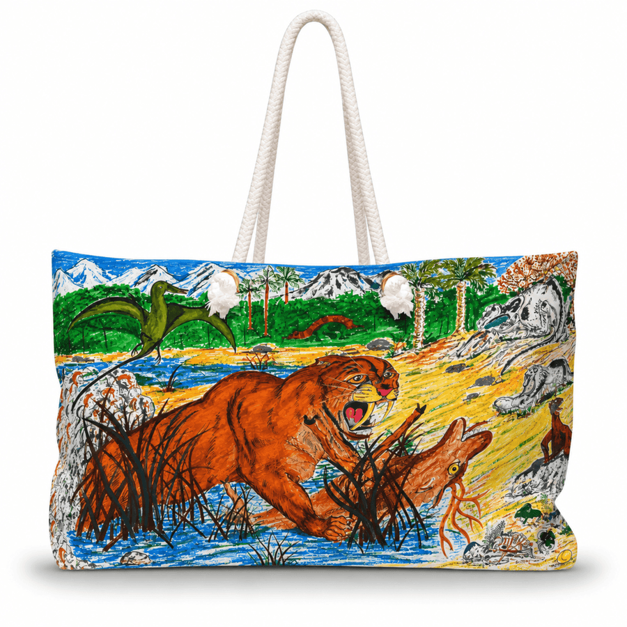 PimsArt Sabertooth Tiger Prehistoric Weekender Bag From Original Painting