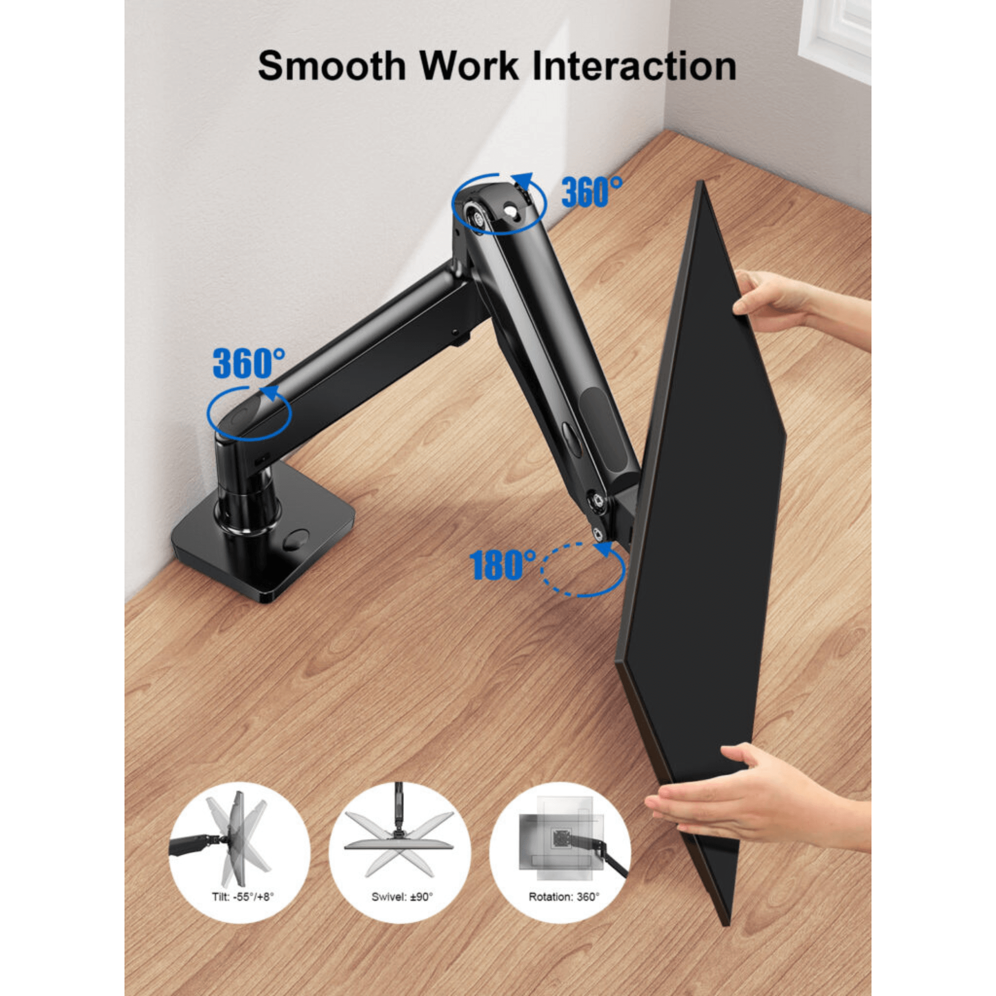 ErgoAV Gas Spring Desk Mount for Single Monitors 13" to 34" and up to 26lbs