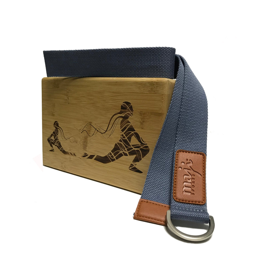 Maji Sports Laser Engraved Bamboo Yoga Block & Strap Combo