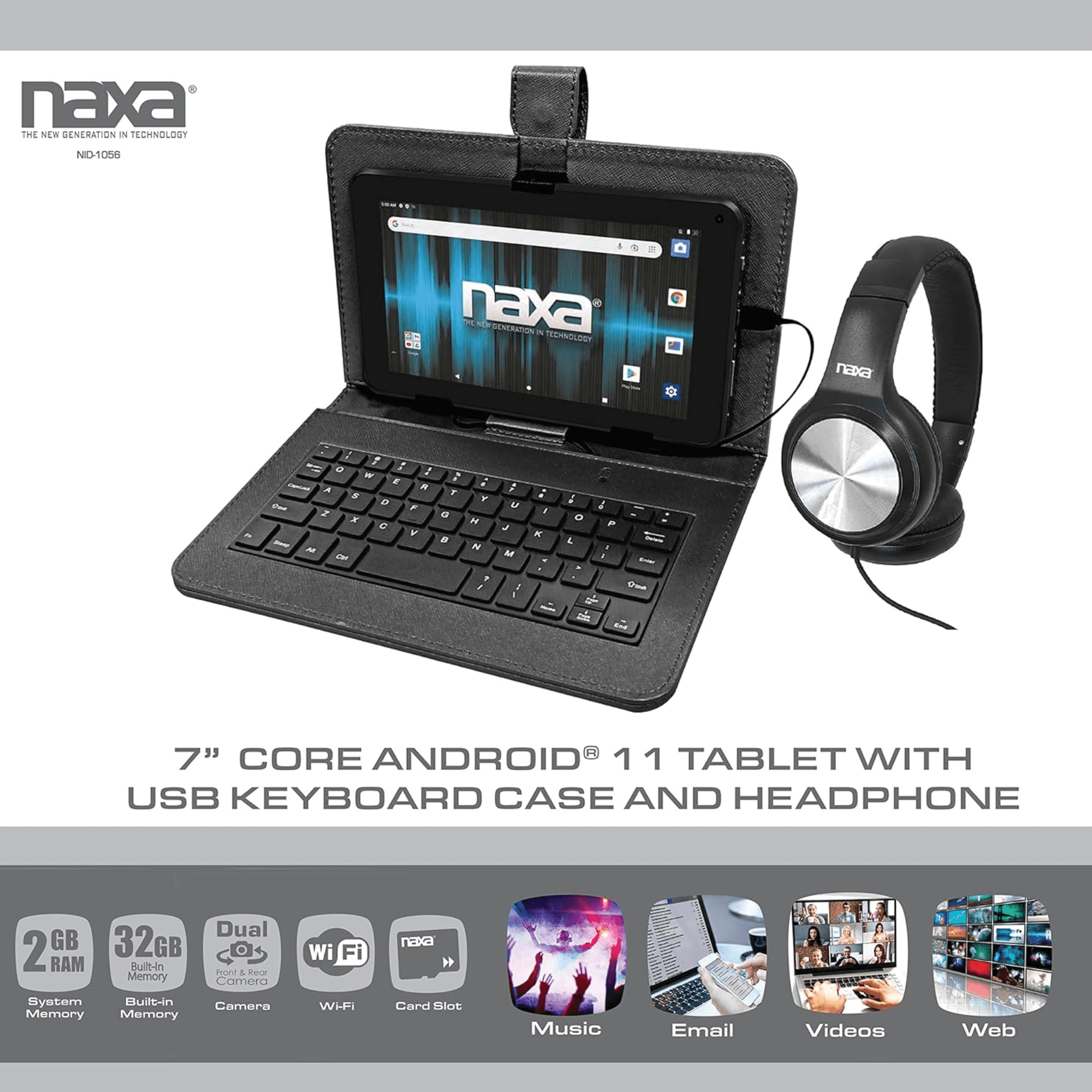 Naxa 7" Core Android 11 Tablet Kit Black - Refurbished
