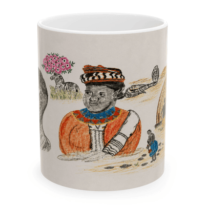 PimsArt South African Tribal Village Portrait Mug From Original Drawing