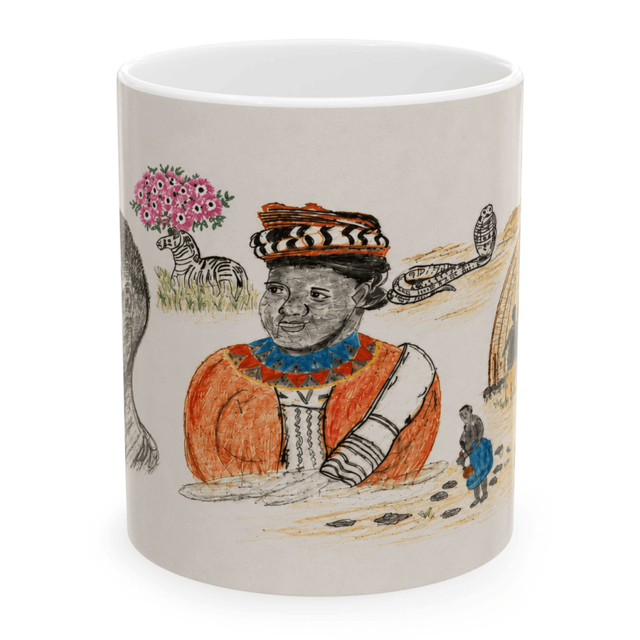 PimsArt South African Tribal Village Portrait Mug From Original Drawing