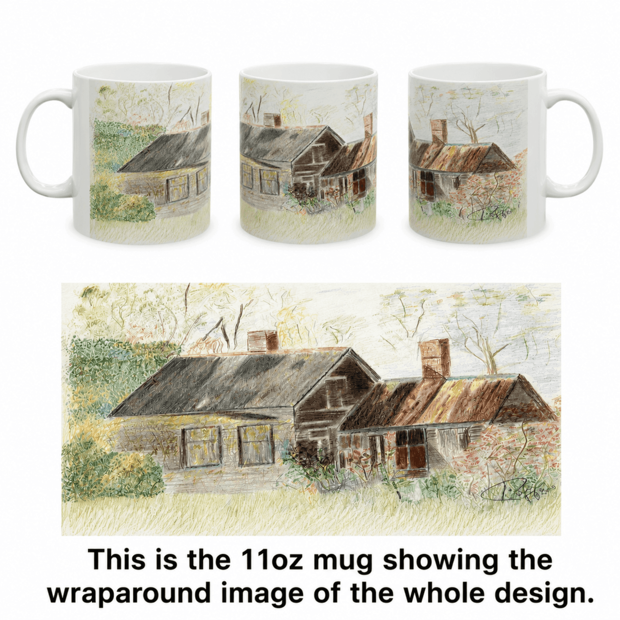 PimsArt Country Cottage Sketch Mug From Original Drawing