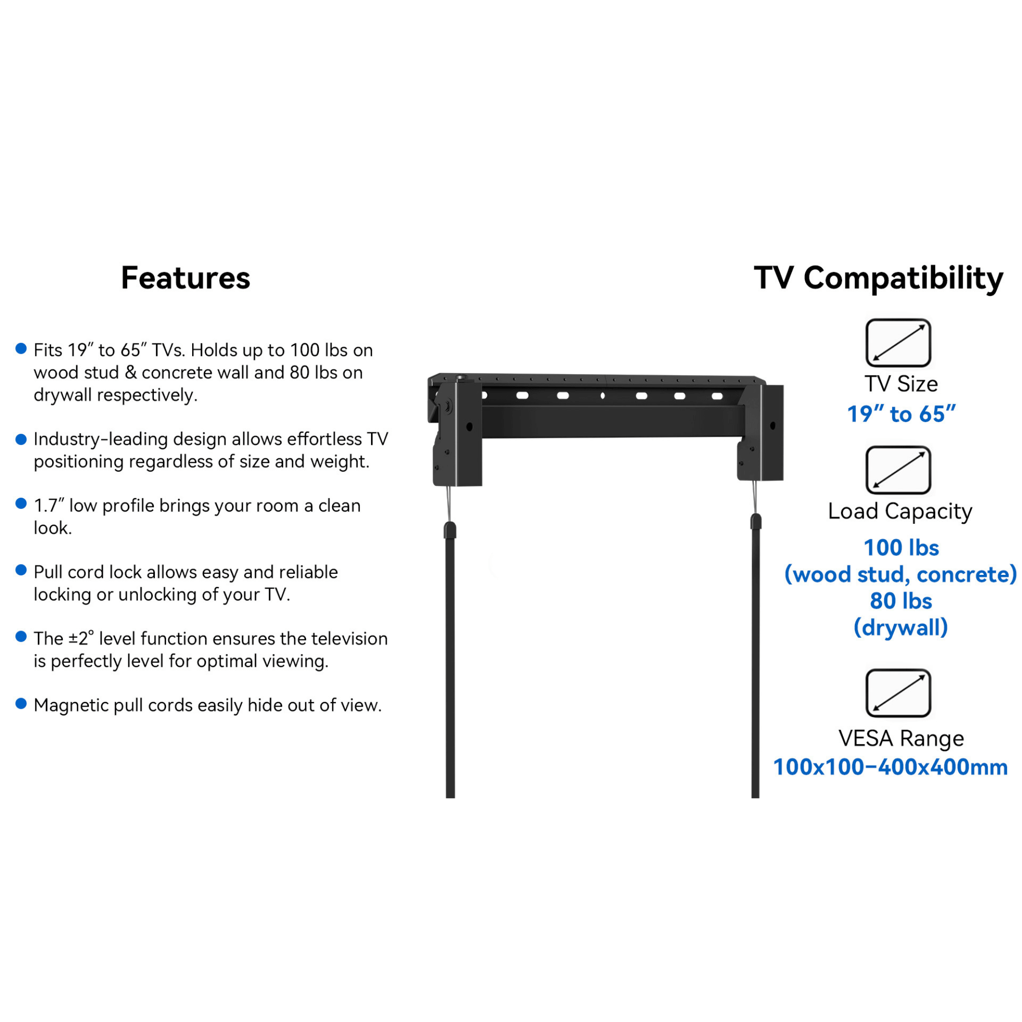 ErgoAV Medium Low Profile Fixed Mount for 19" to 65" TVs