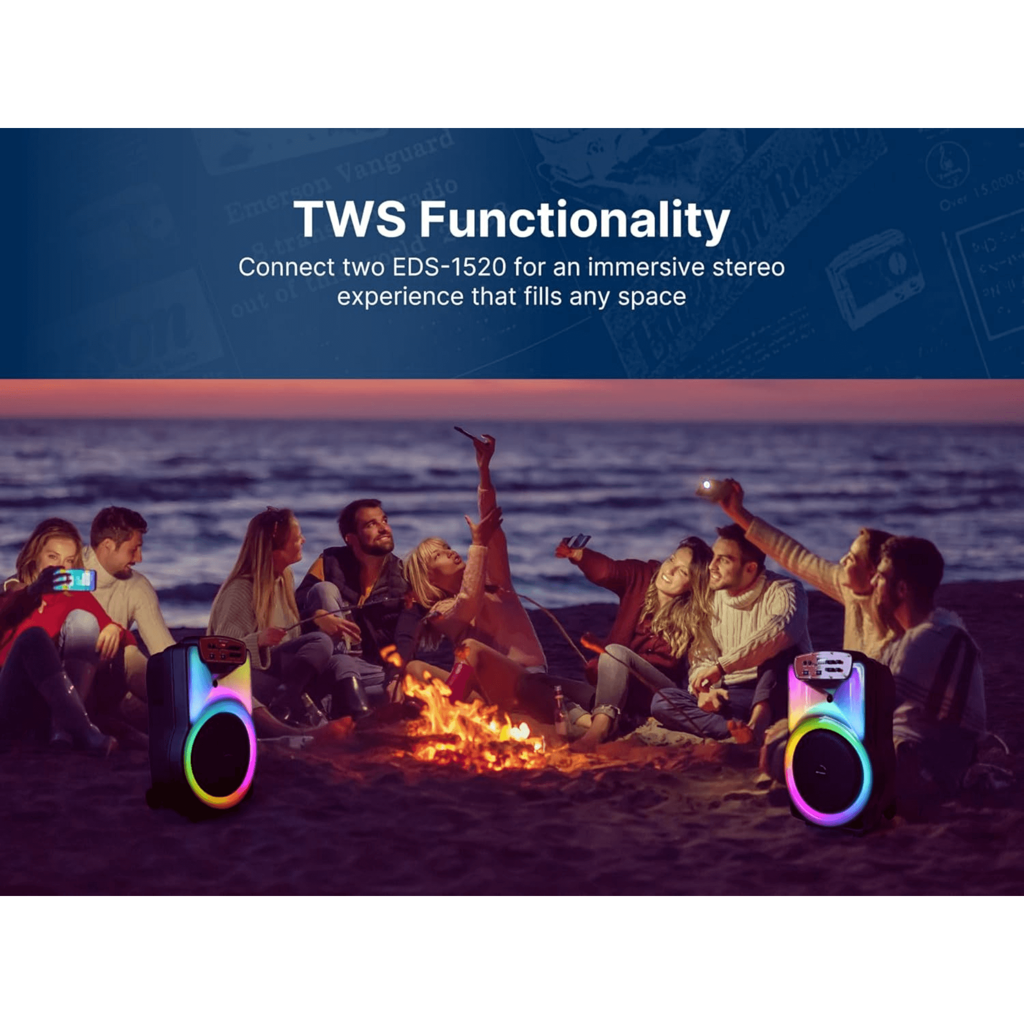 Emerson Portable Bluetooth 15" Party Speaker with Flame Lighting