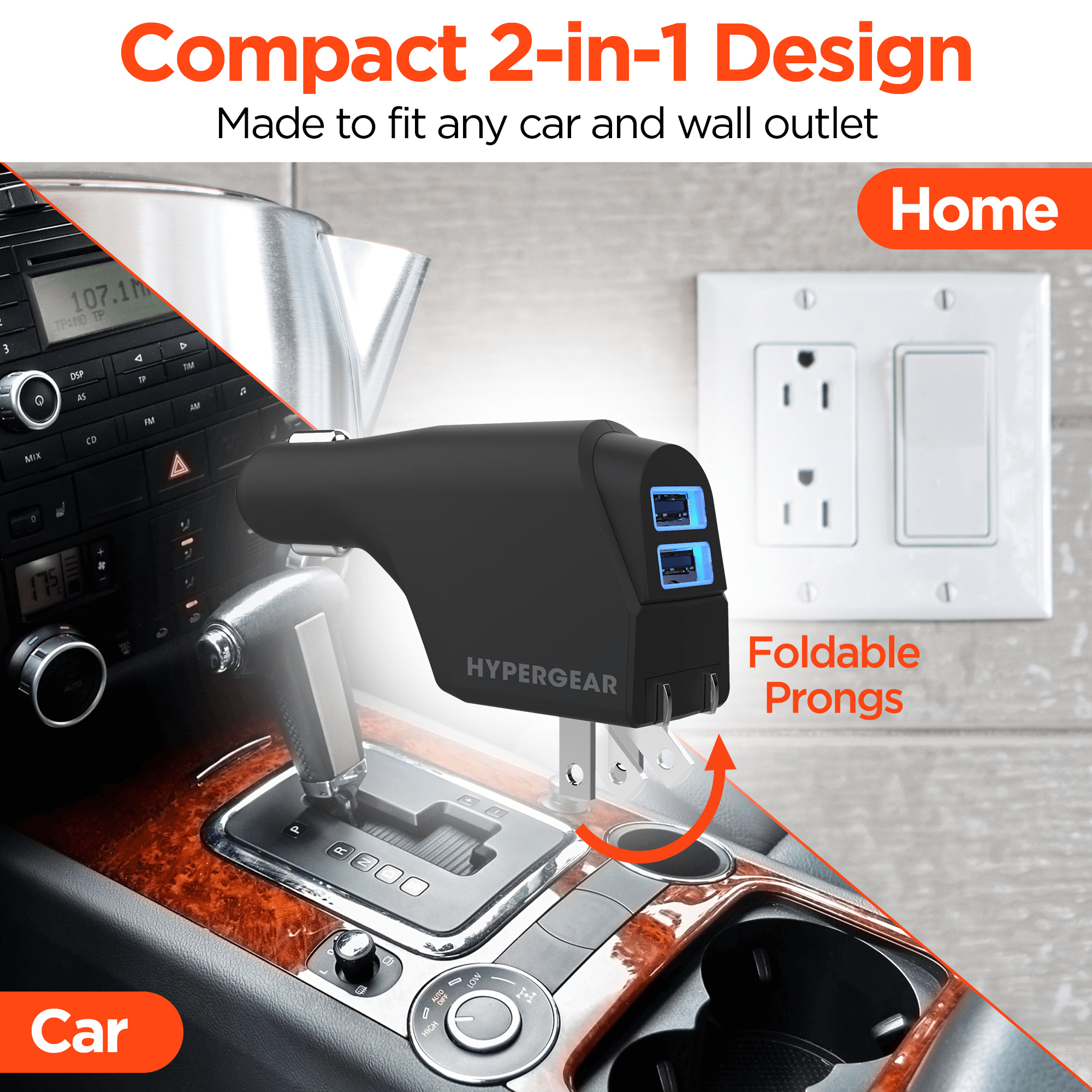 HyperGear Hybrid 2.1A Dual USB Car/Wall Charger