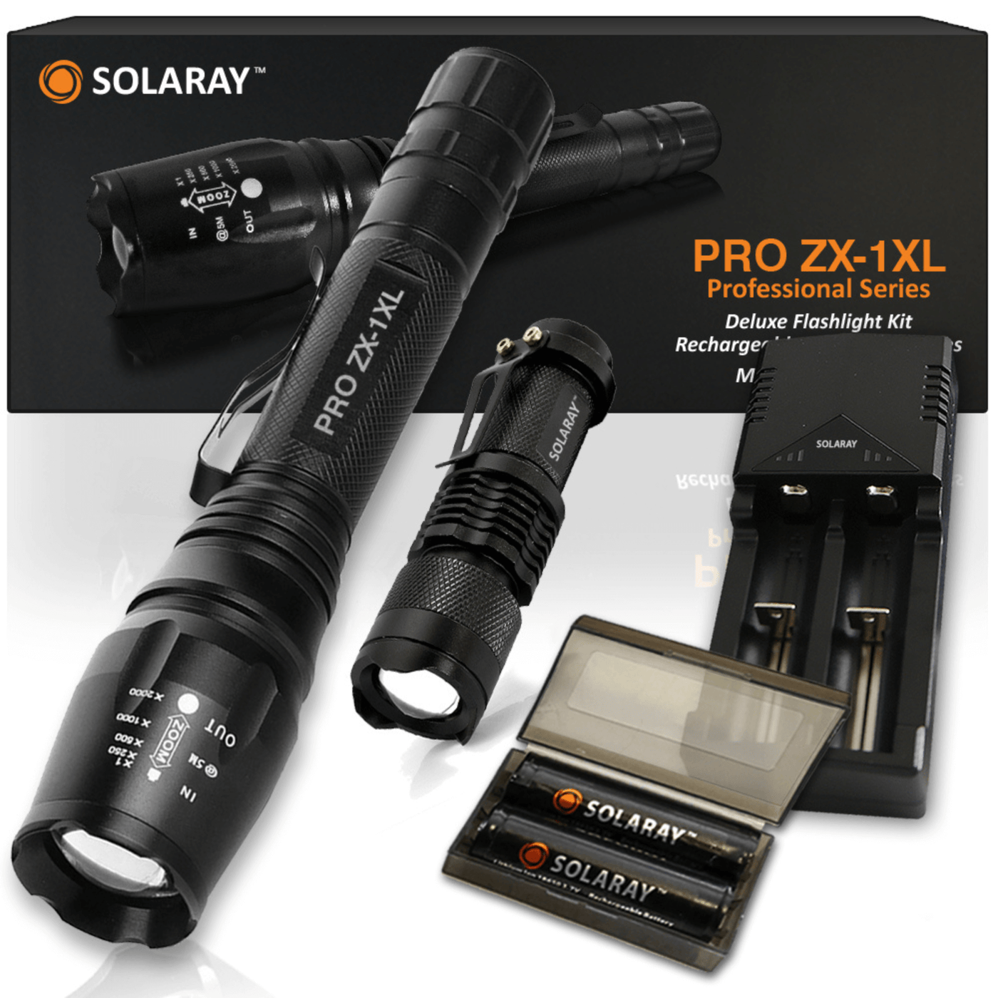 Solaray ZX-1XL 18650 LED Tactical Flashlight Kit