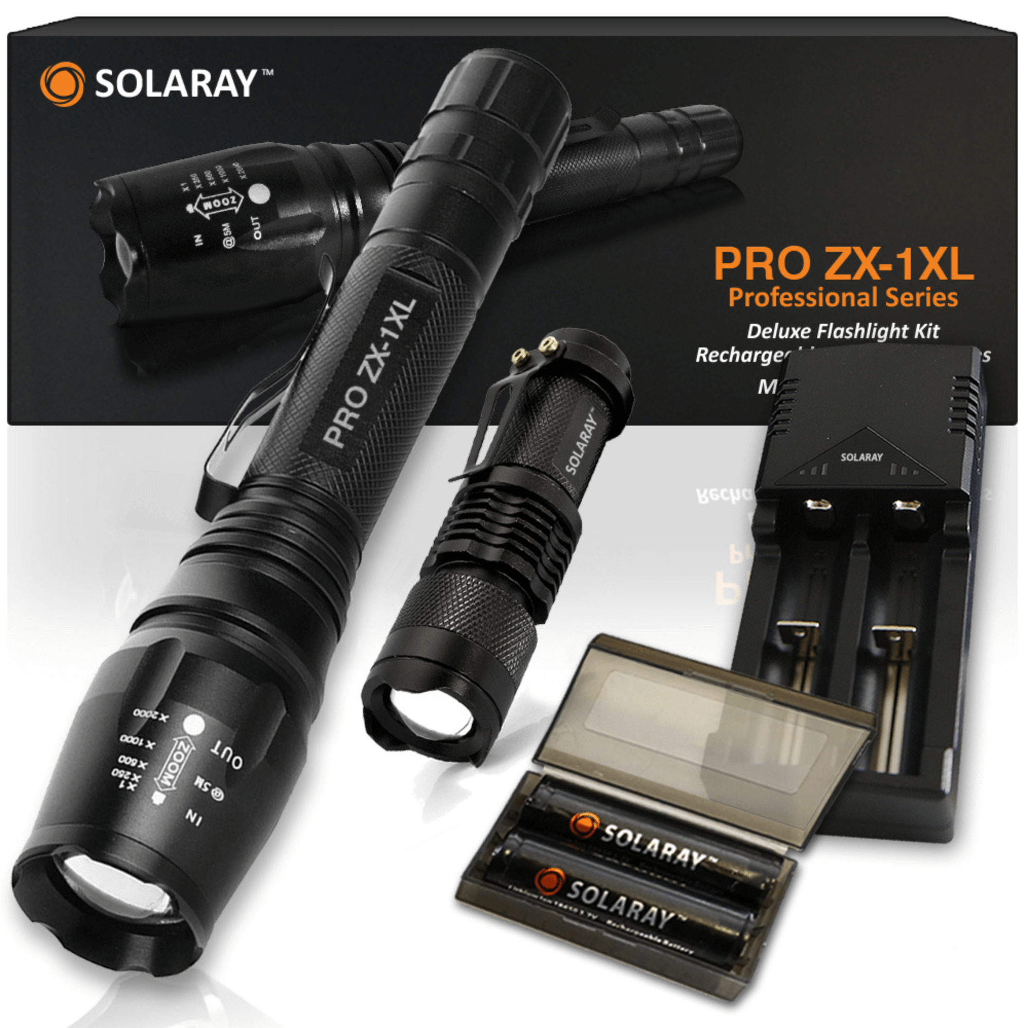 Solaray ZX-1XL 18650 LED Tactical Flashlight Kit