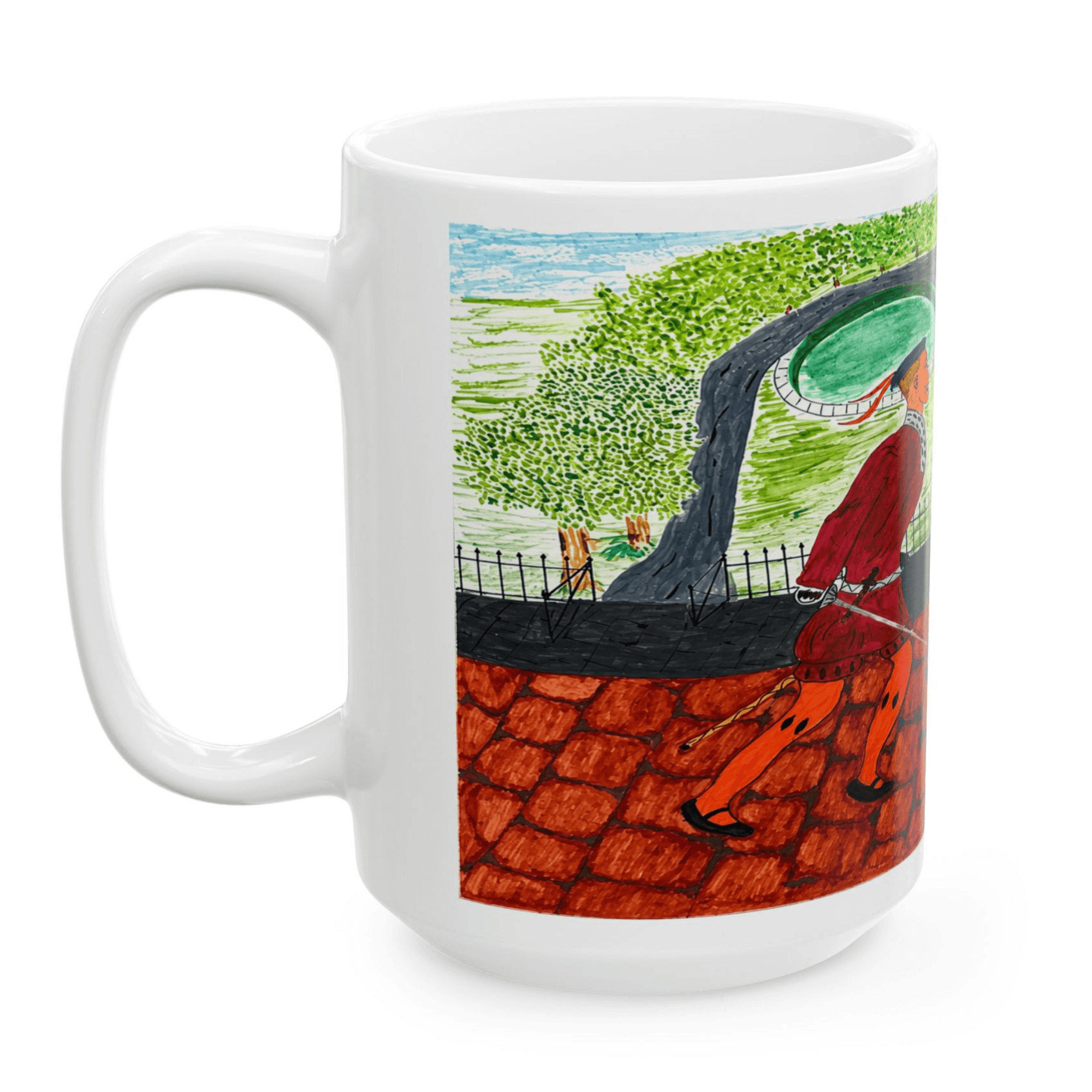 PimsArt Medieval Street Scene Dueling Swordsmen Mug From Original Painting