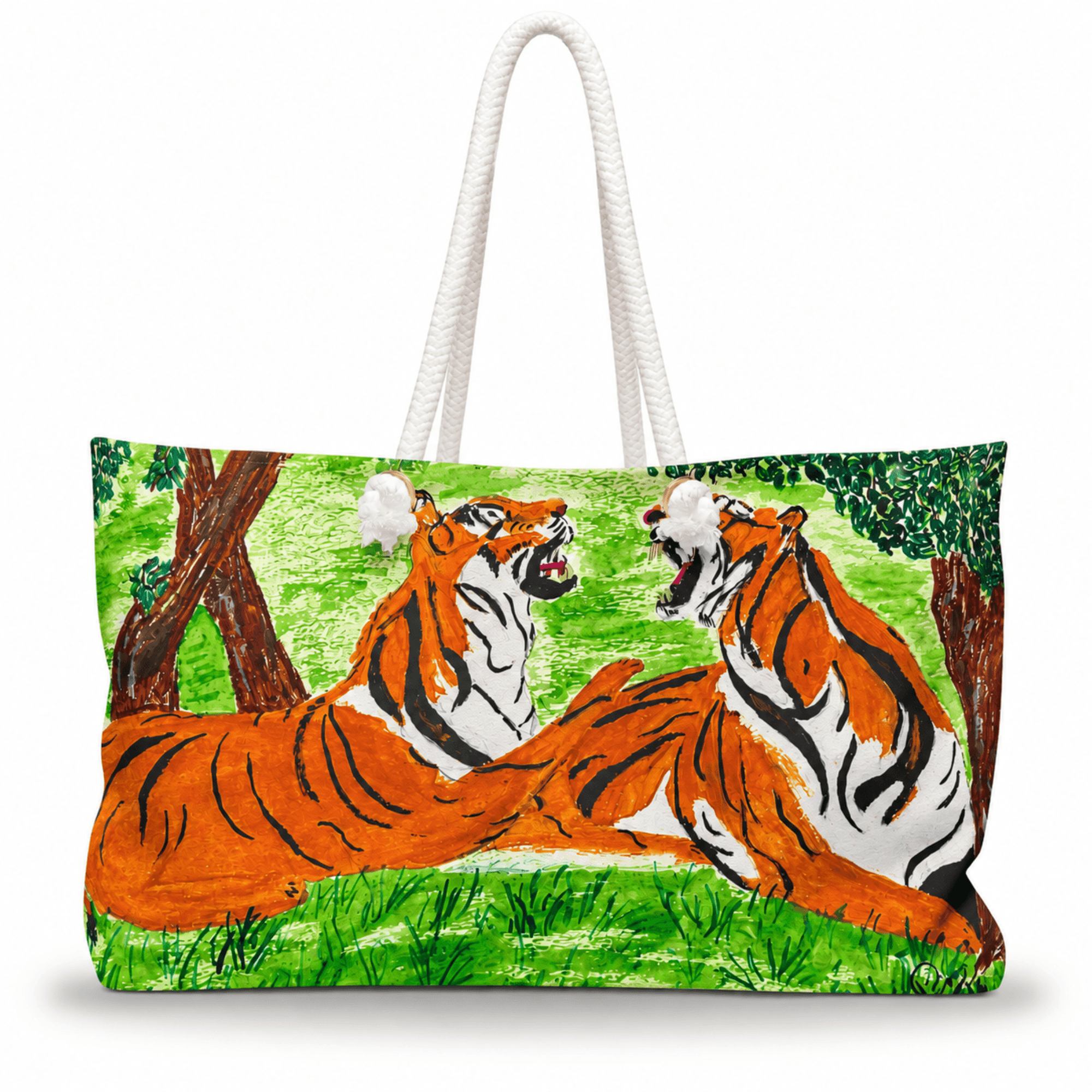 PimsArt Wild Tigers Roaring Weekender Bag From Original Painting