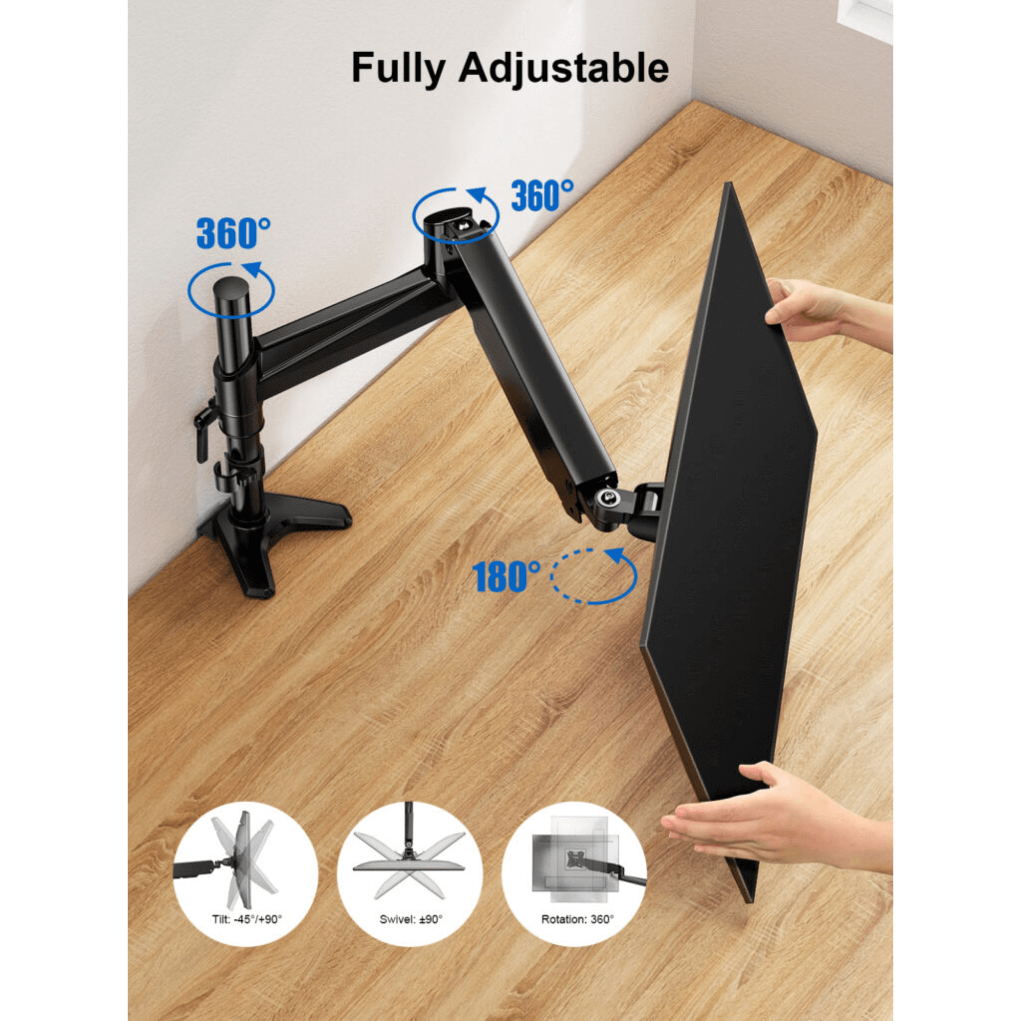ErgoAV Gas Spring Desk Mount for Single Monitors 13" to 34" and up to 17lbs