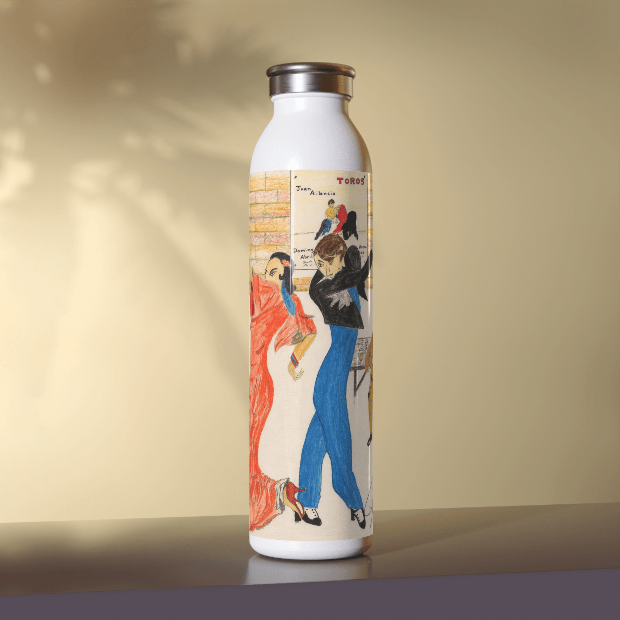 PimsArt Spanish Flamenco Dance Water Bottle From Original Drawing