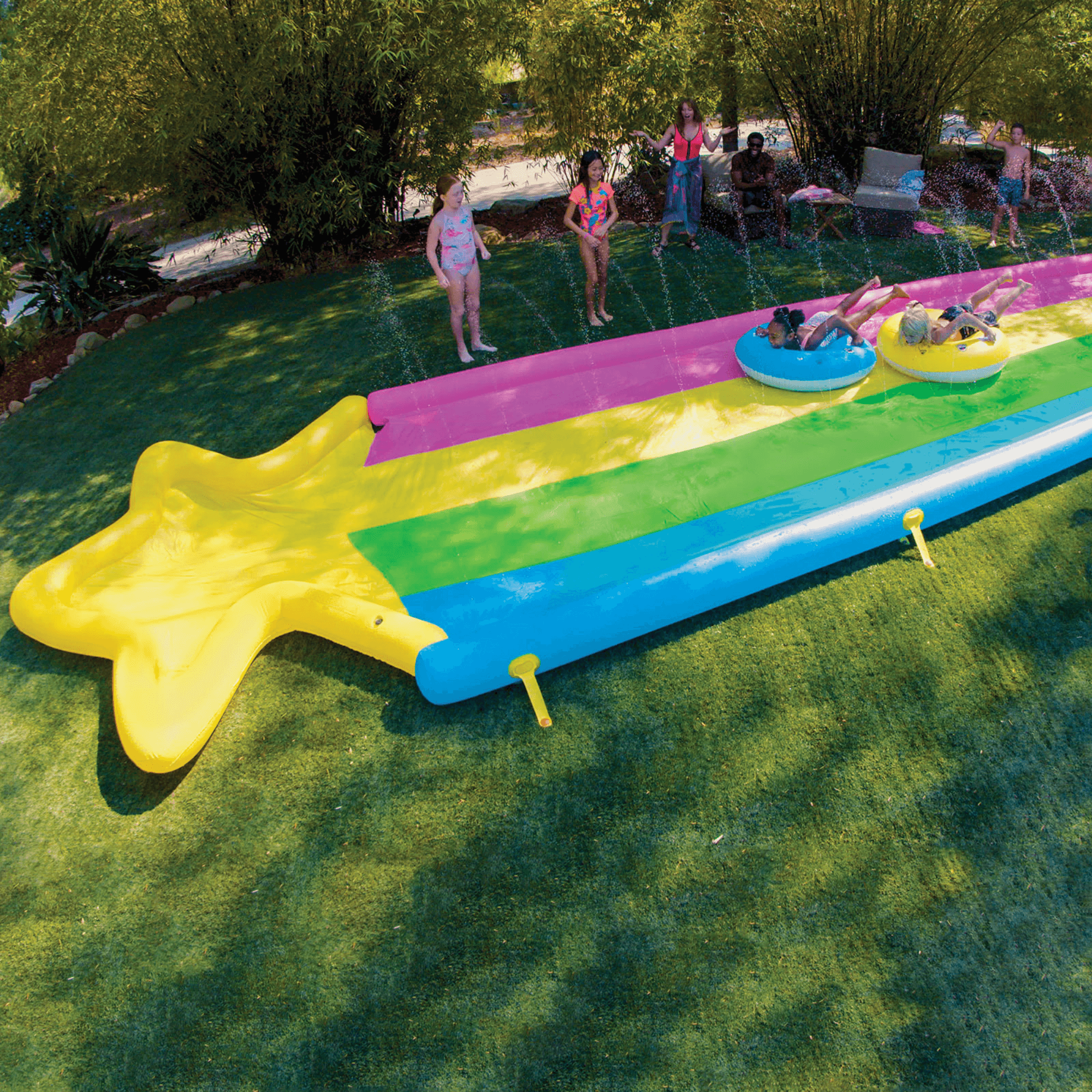 WOW Watersports 40' x 8' Rainbow Star Super Slide with 2 Inflatable Sleds