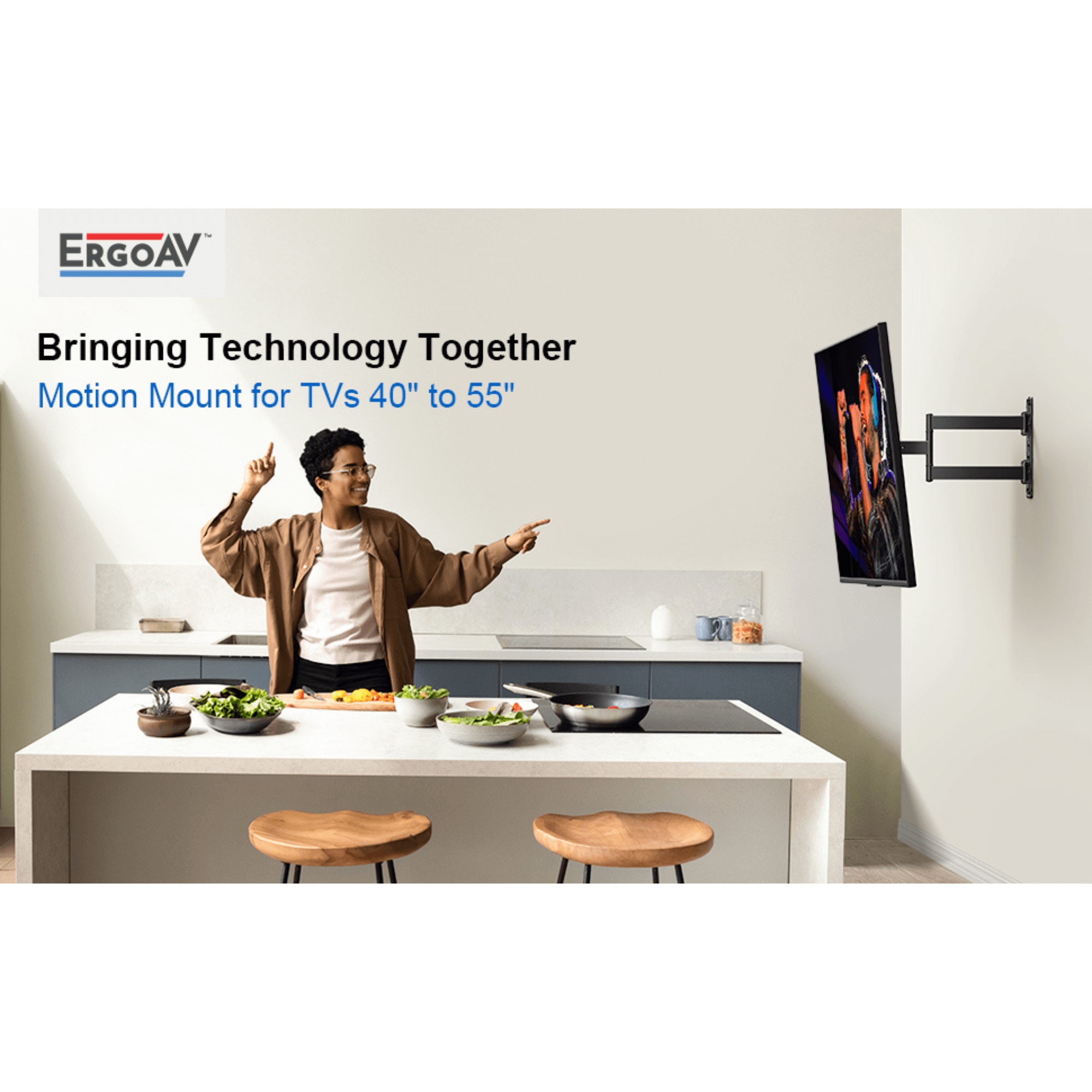 ErgoAV Single Stud Motion Mount for TVs 40" to 55" and up to 70lbs