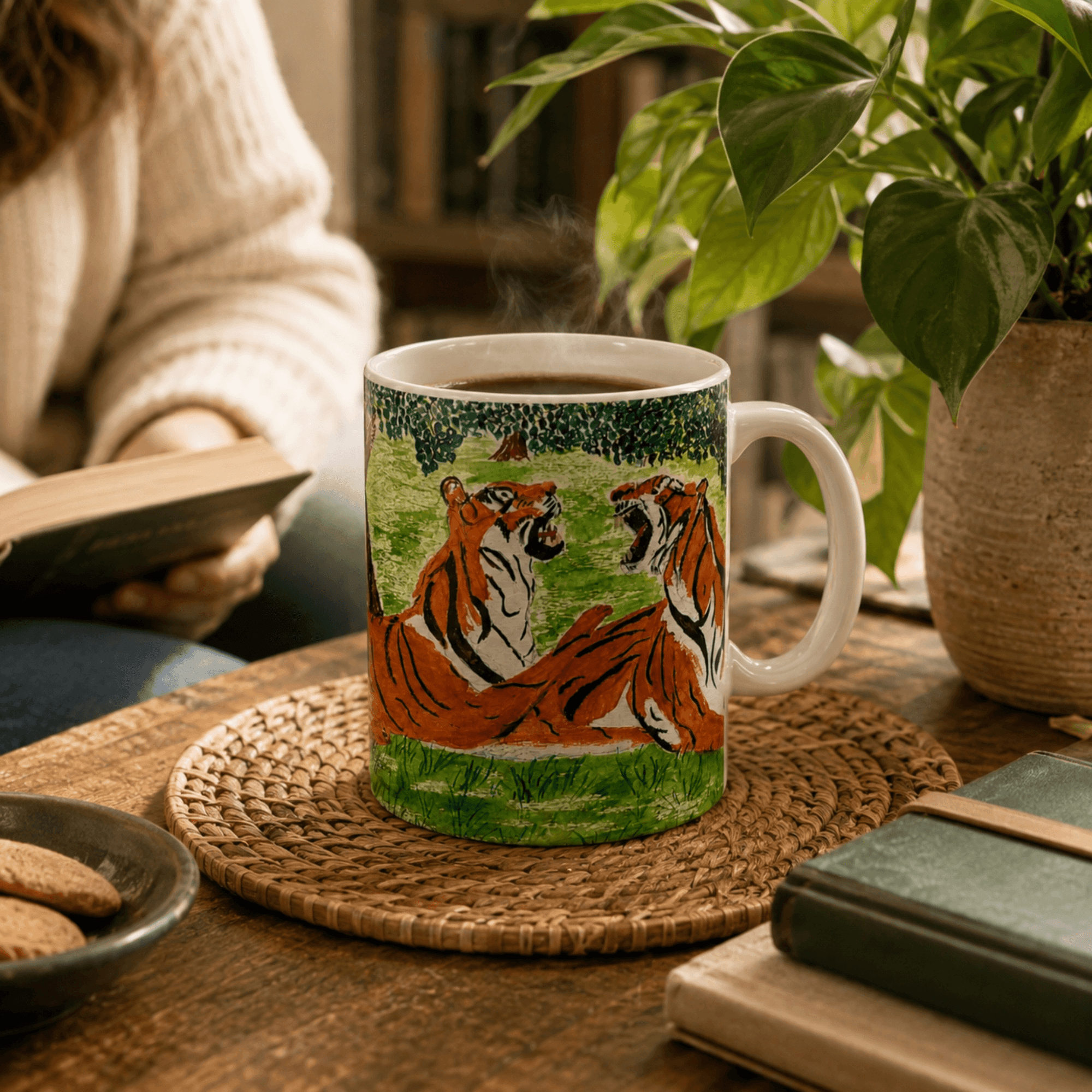 PimsArt Fierce Roaring Tiger Pair Mug From Original Painting