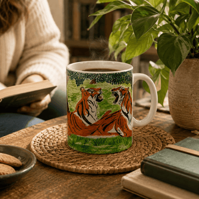 PimsArt Fierce Roaring Tiger Pair Mug From Original Painting