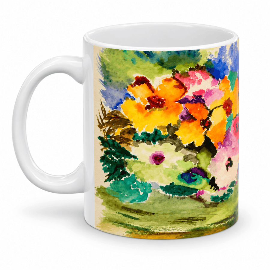 PimsArt Vibrant Watercolor Floral Mug From Original Painting