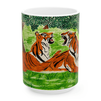 PimsArt Fierce Roaring Tiger Pair Mug From Original Painting