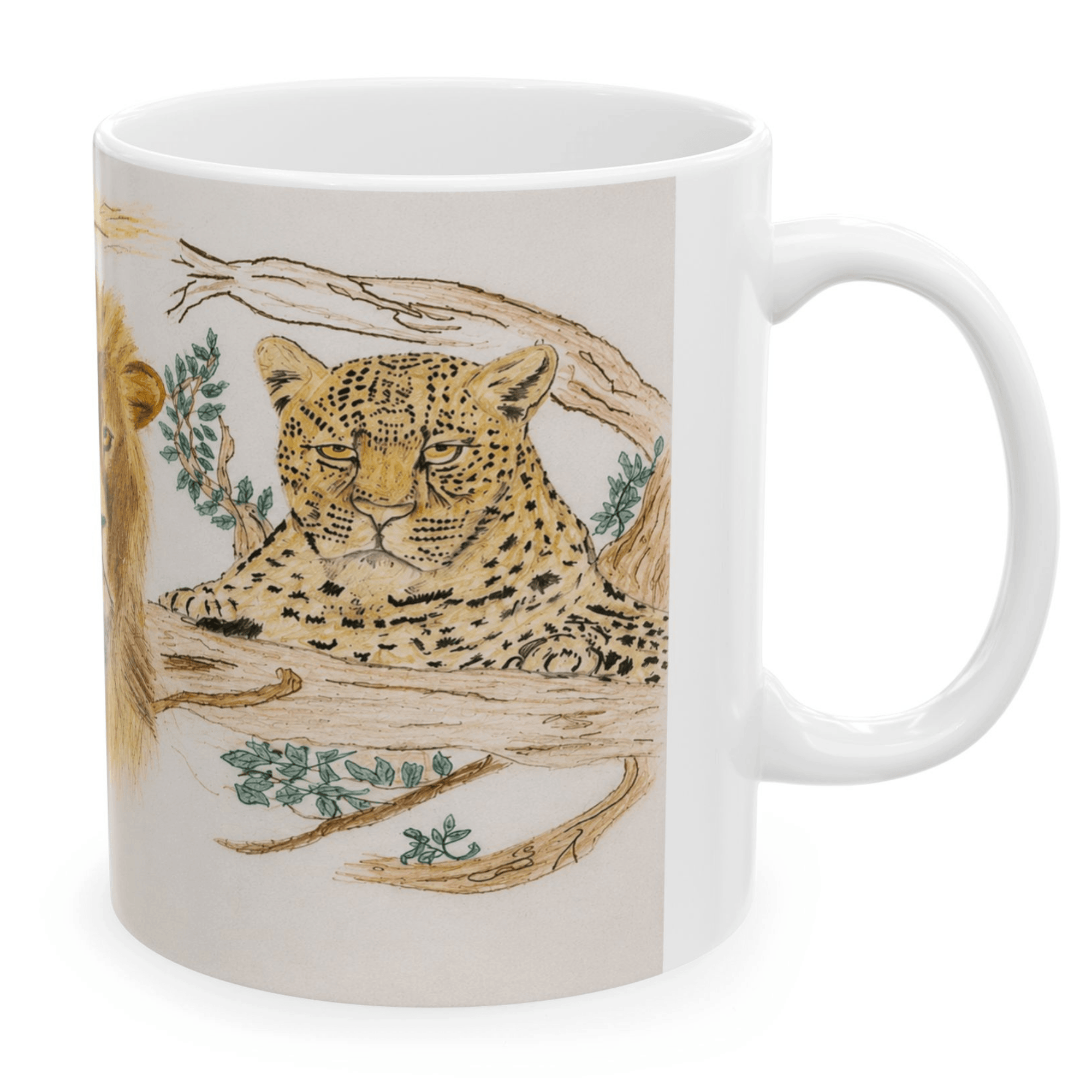 PimsArt African Safari Lion Elephant Leopard Mug From Original Drawing