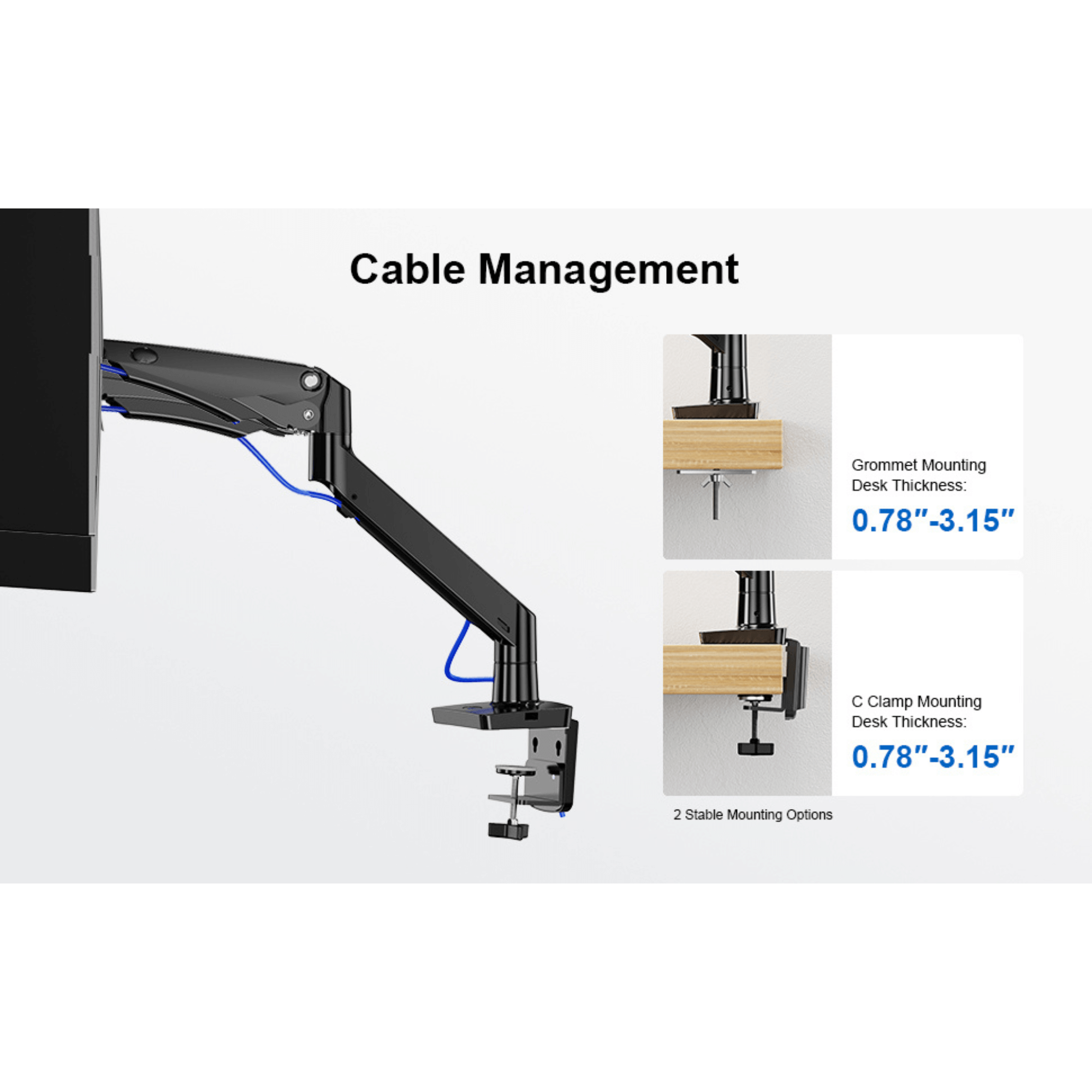 ErgoAV Gas Spring Desk Mount for Single Monitors 13" to 34" and up to 26lbs