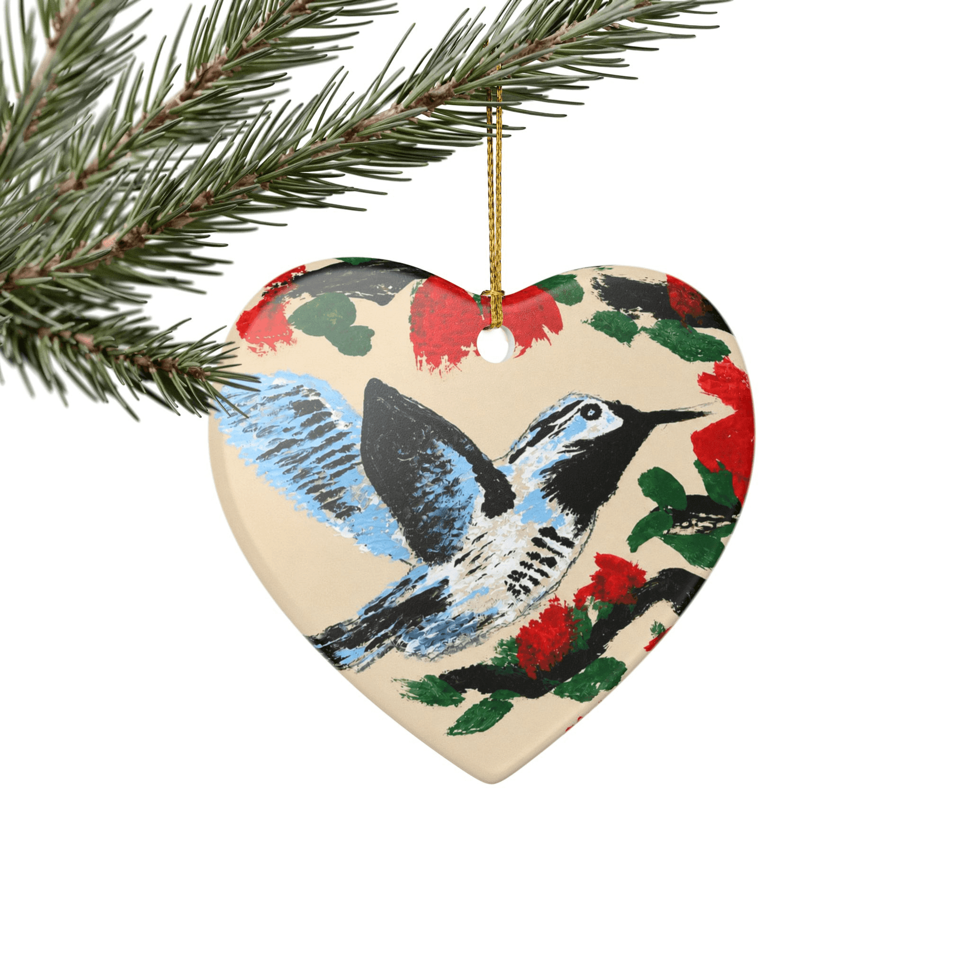 PimsArt Hummingbird Blossom Heart Christmas Ornament From Original Painting