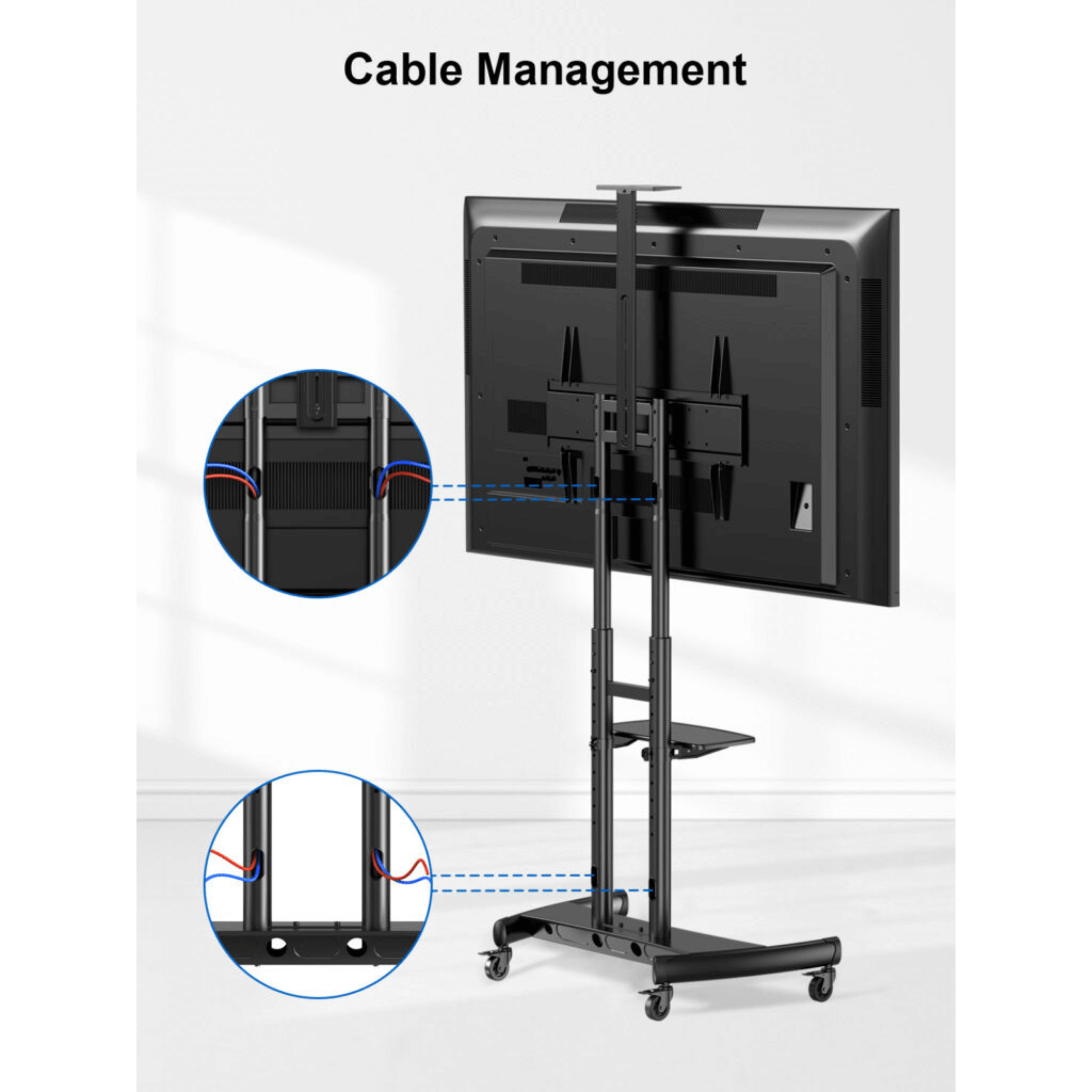 ErgoAV Movable Height-Adjustable Cart with Camera Shelf for TVs 49" to 85"