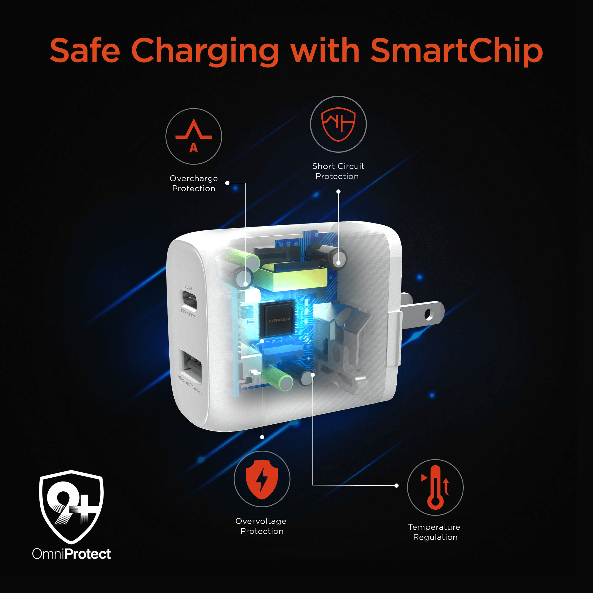 HyperGear SpeedBoost 25W USB-C PD + 12W USB Fast Wall Charger with PPS and 6ft MFi Lightning Cable