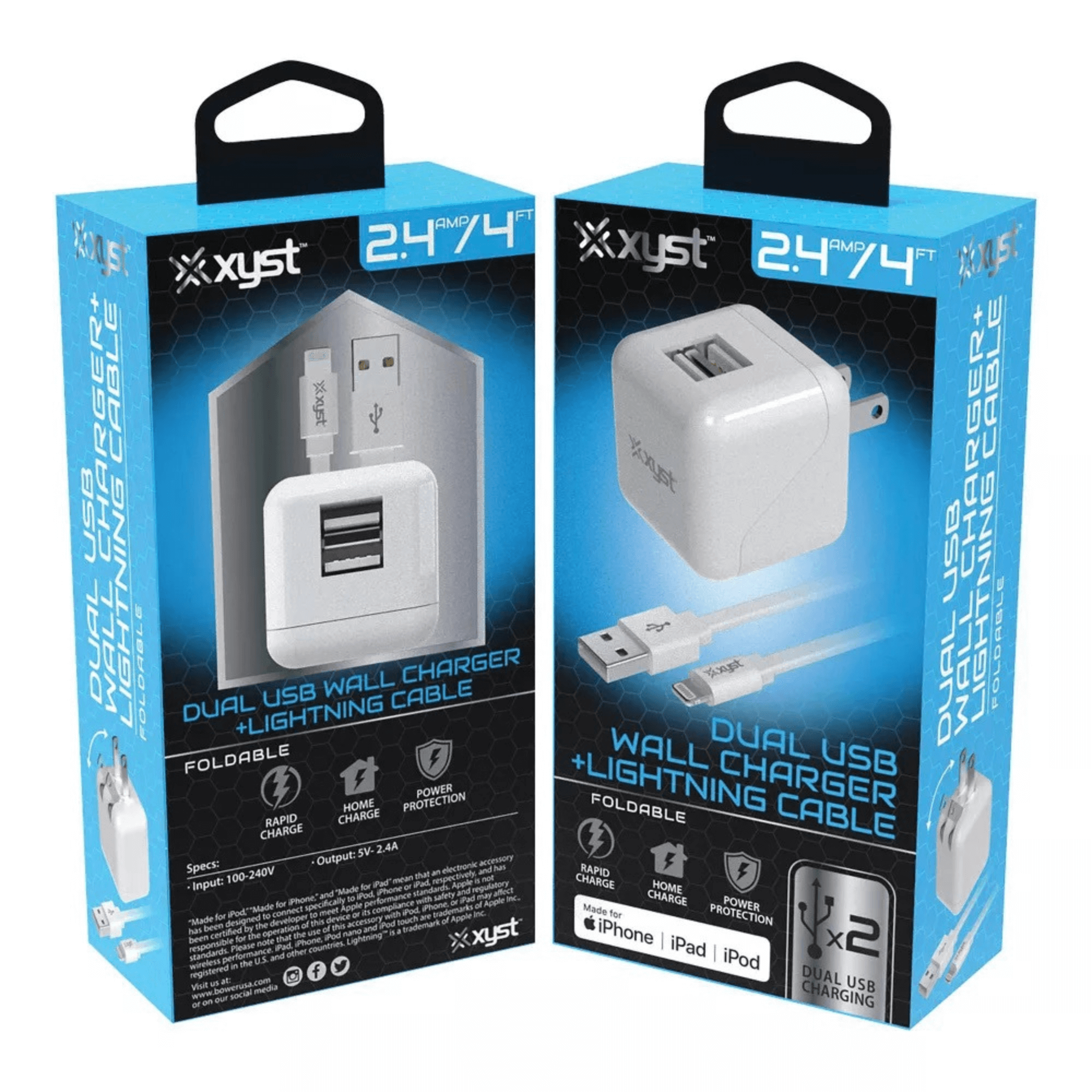 Xyst 2.4-Amp Dual USB Wall Charger With 4Ft Lightning Cable