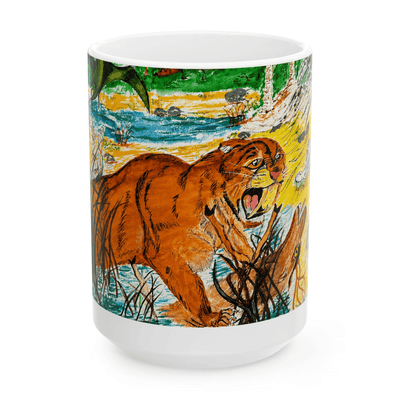 PimsArt Prehistoric Sabertooth Tiger Scene Mug From Original Painting