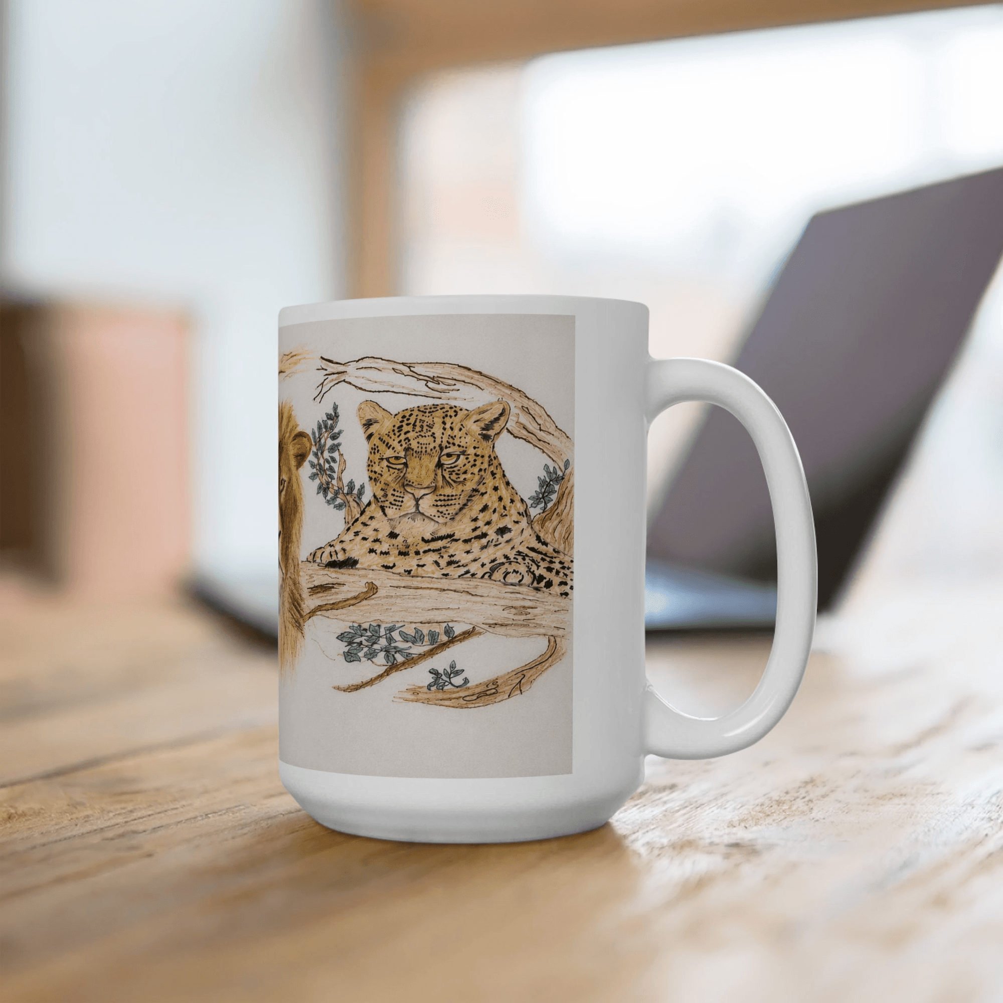 PimsArt African Safari Lion Elephant Leopard Mug From Original Drawing