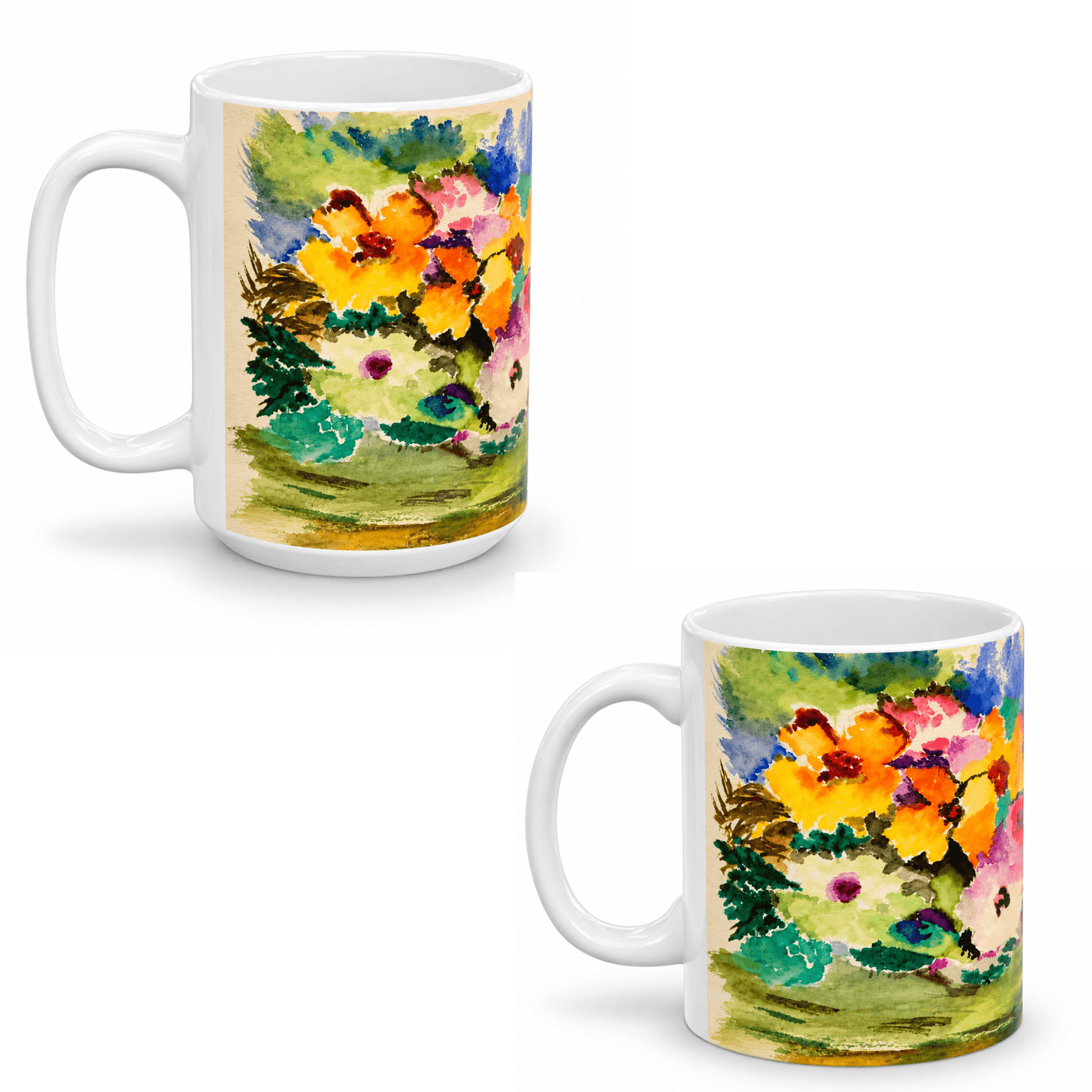 PimsArt Vibrant Watercolor Floral Mug From Original Painting