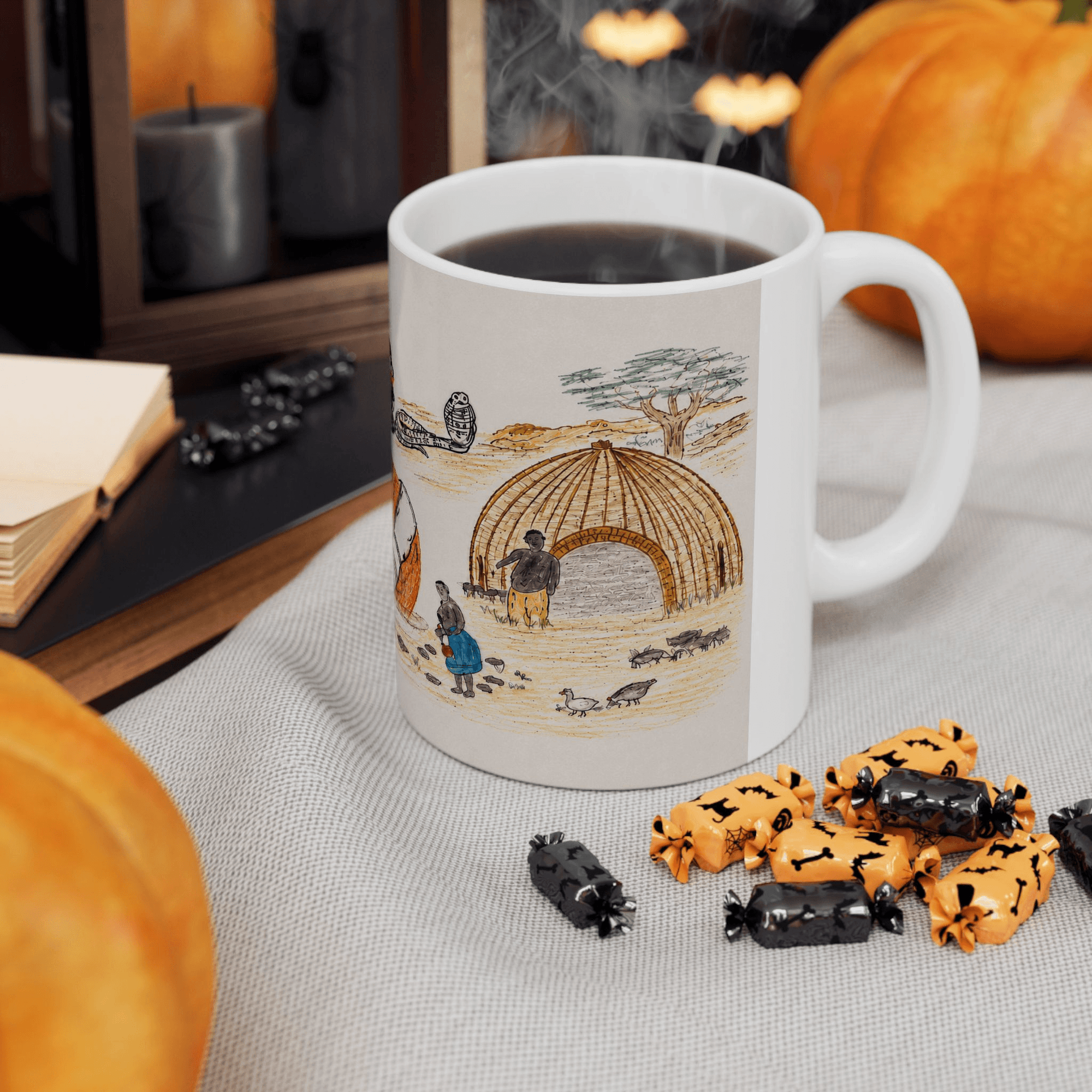 PimsArt South African Tribal Village Portrait Mug From Original Drawing