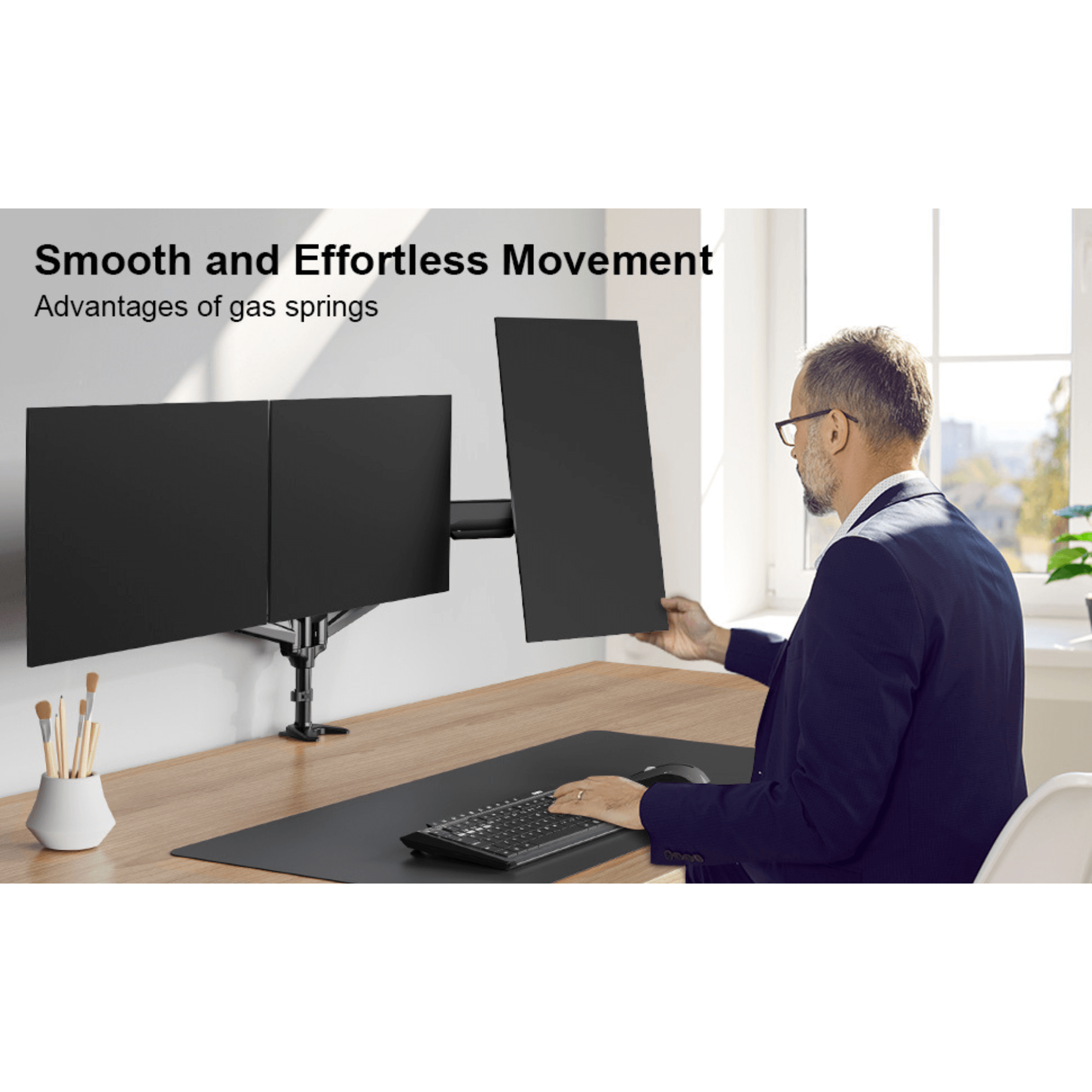 ErgoAV Gas Spring Desk Mount for Triple Monitors 13" to 32"