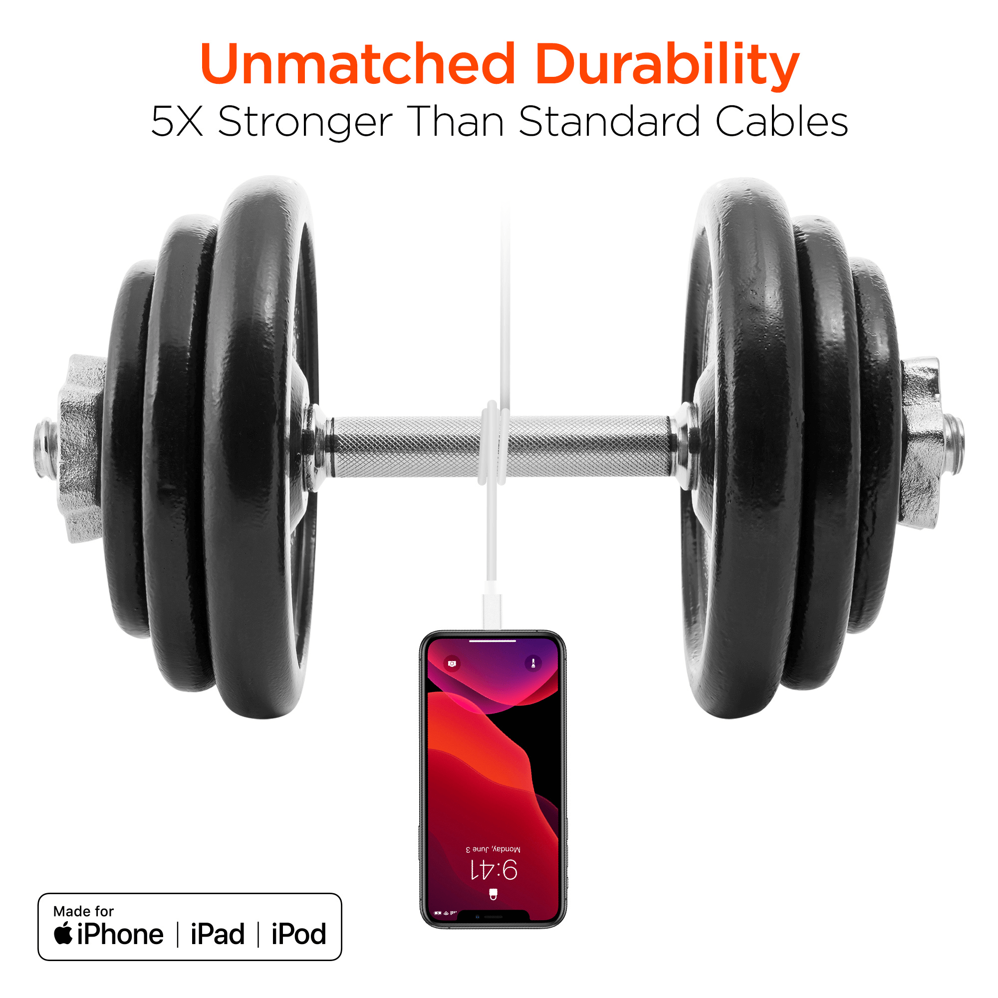 HyperGear USB to MFi Lightning Rounded Cable 3ft Bulk 200pc Pack