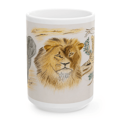 PimsArt African Safari Lion Elephant Leopard Mug From Original Drawing