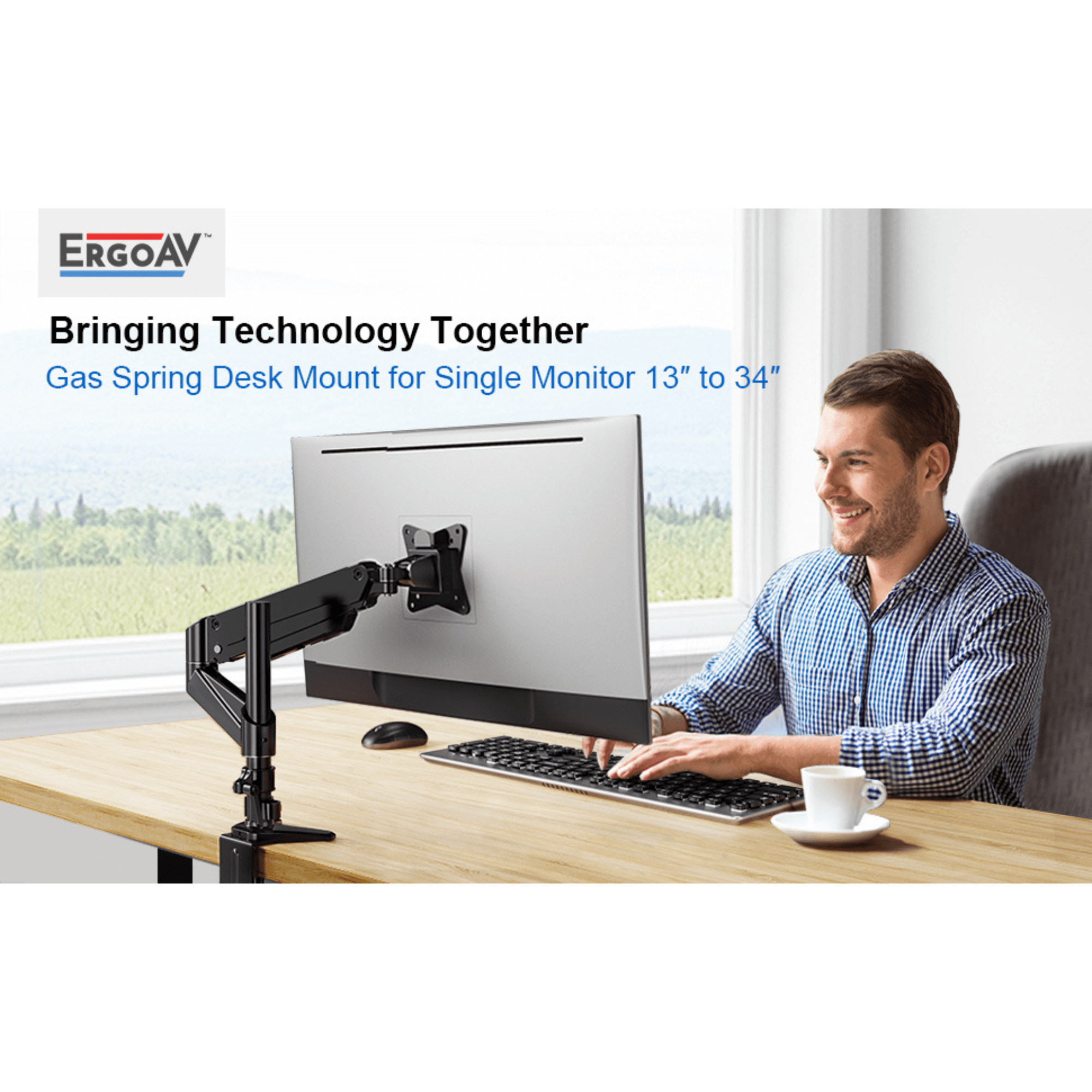 ErgoAV Gas Spring Desk Mount for Single Monitors 13" to 34" and up to 17lbs
