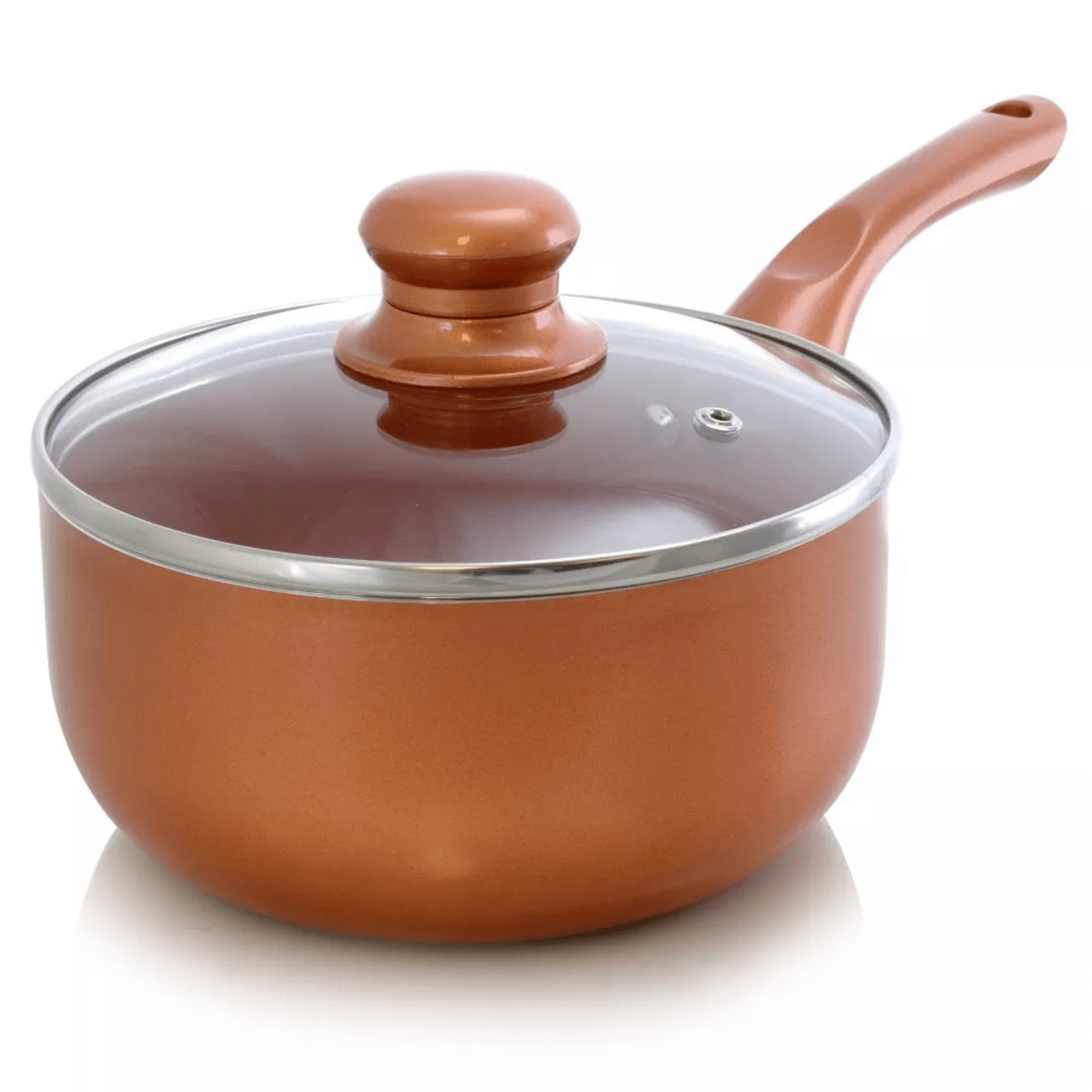 Better Chef 2Qt Ceramic-Coated Copper-Tone Saucepan with Glass Lid