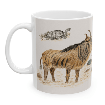 PimsArt Safari Rhino and Wildebeest Mug From Original Drawing